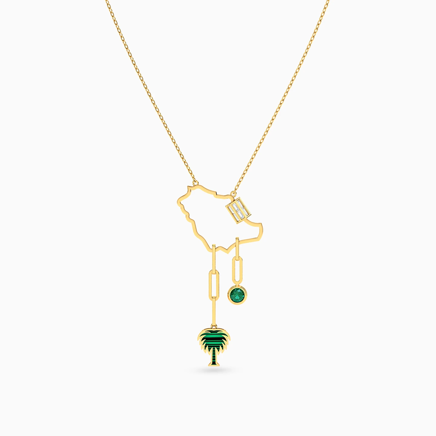 KSA Map Green Stones Necklace in 18K Gold - 3 KSA Map Green Stones Necklace in 18K Gold - 3