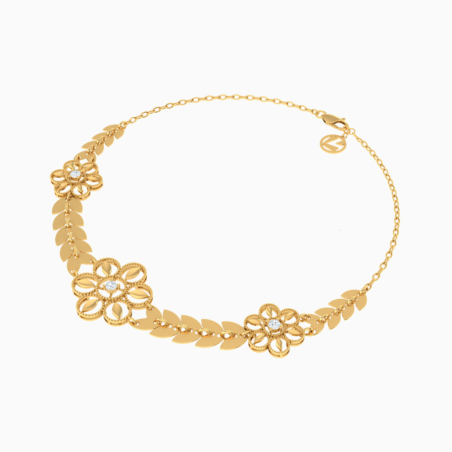 21K Gold Cubic Zirconia Chain Bracelet - 2