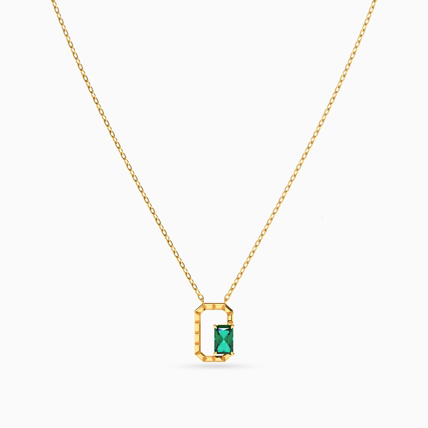 Rectangle Green Stones Necklace in 18K Gold - 3 Rectangle Green Stones Necklace in 18K Gold - 3