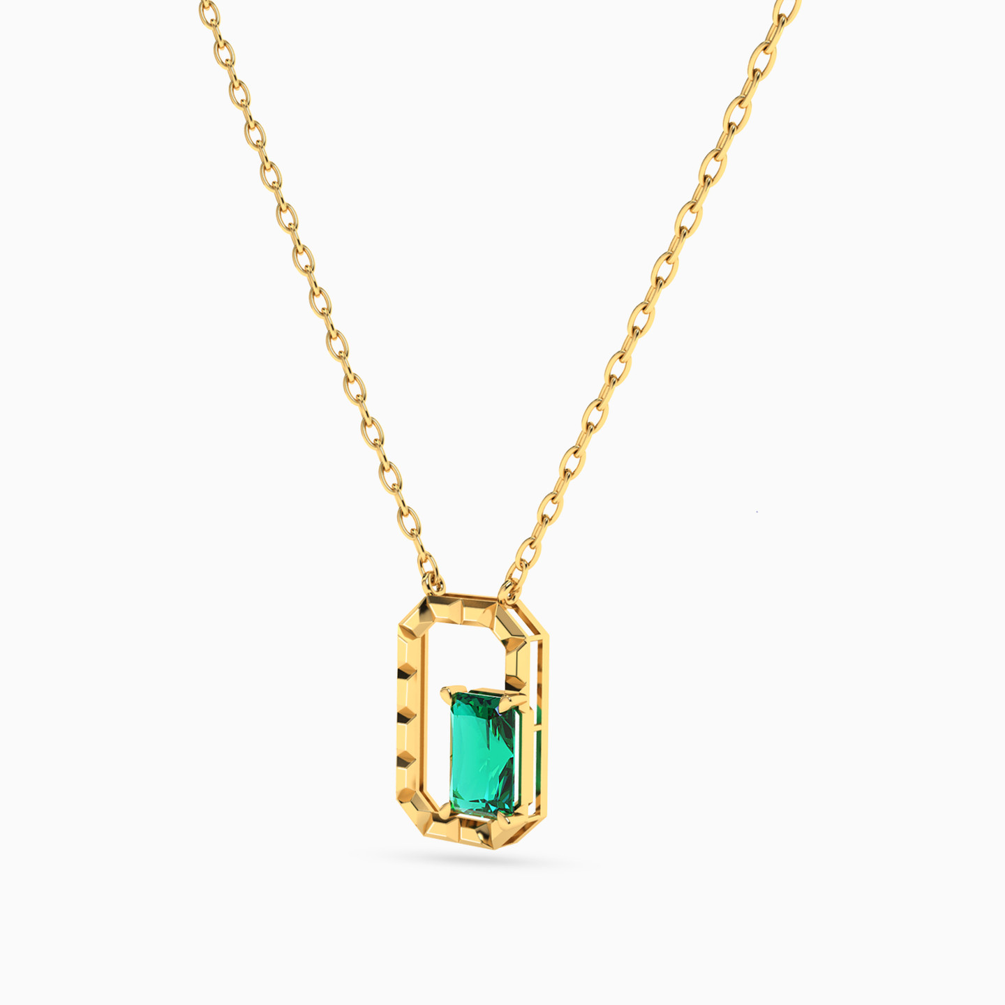 Rectangle Green Stones Necklace in 18K Gold - 2 Rectangle Green Stones Necklace in 18K Gold - 2