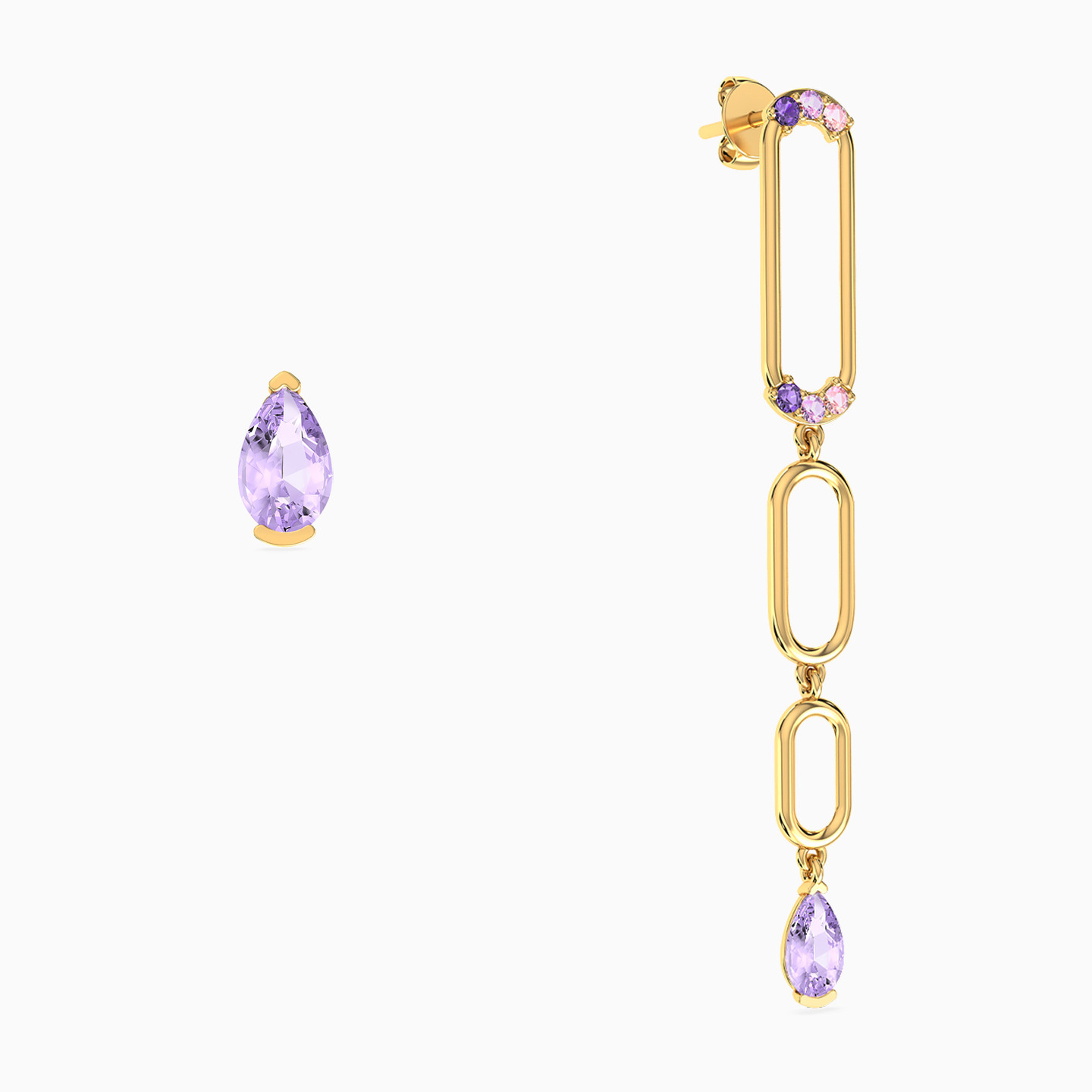 18K Gold Colored Stones Drop & Stud Earrings - 2