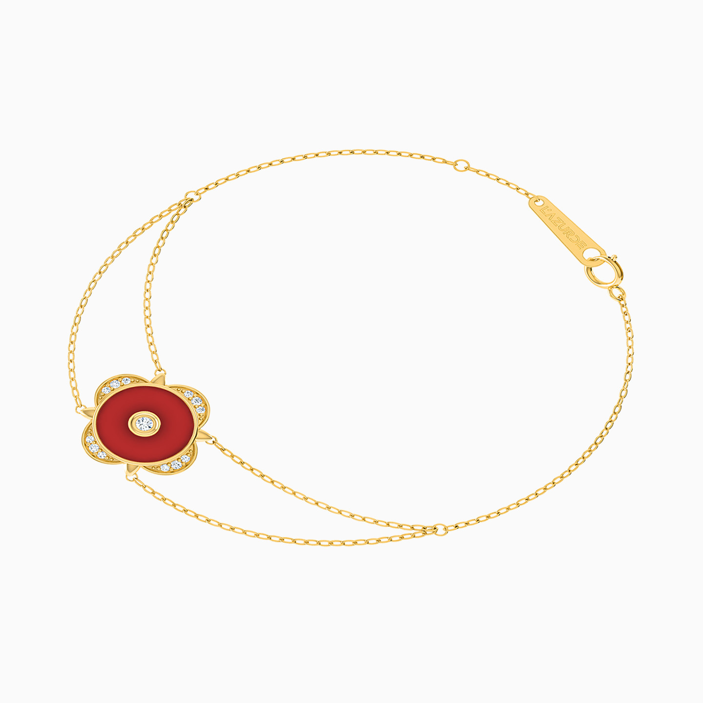 Flower Diamonds & Red Stone Layered Necklace in 18K Gold - 2 Flower Diamonds & Red Stone Layered Necklace in 18K Gold - 2