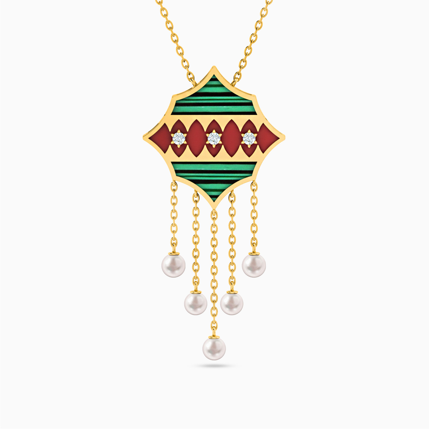 18K Gold Colored Stones Pendant Necklace