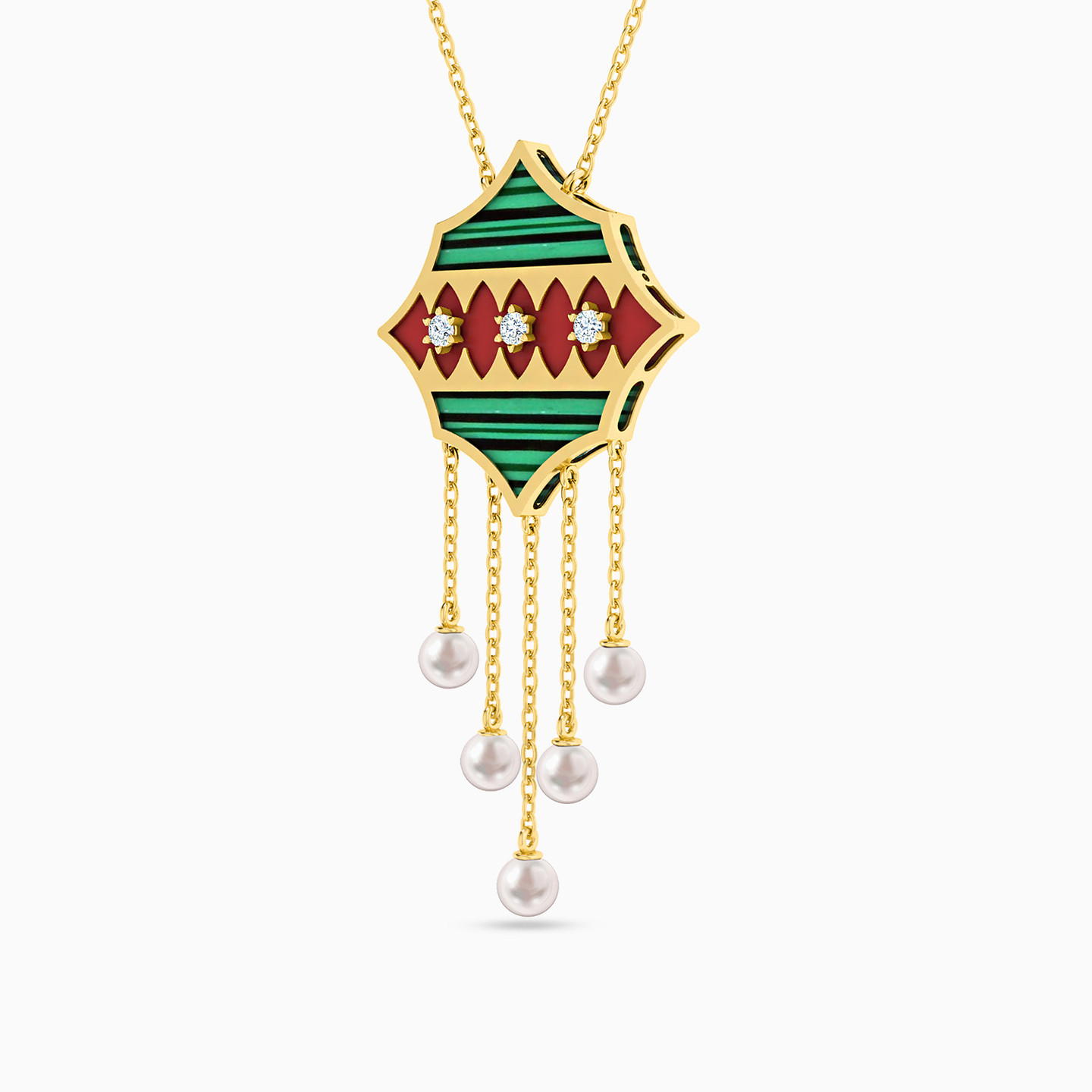 18K Gold Colored Stones Pendant Necklace - 2