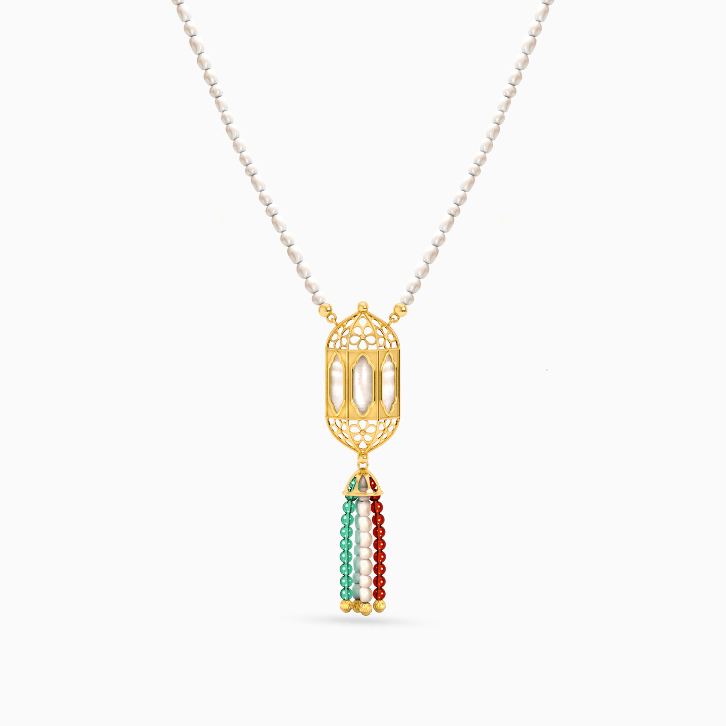 Lantern Colored Stones Necklace in 18K Gold - 3 Lantern Colored Stones Necklace in 18K Gold - 3