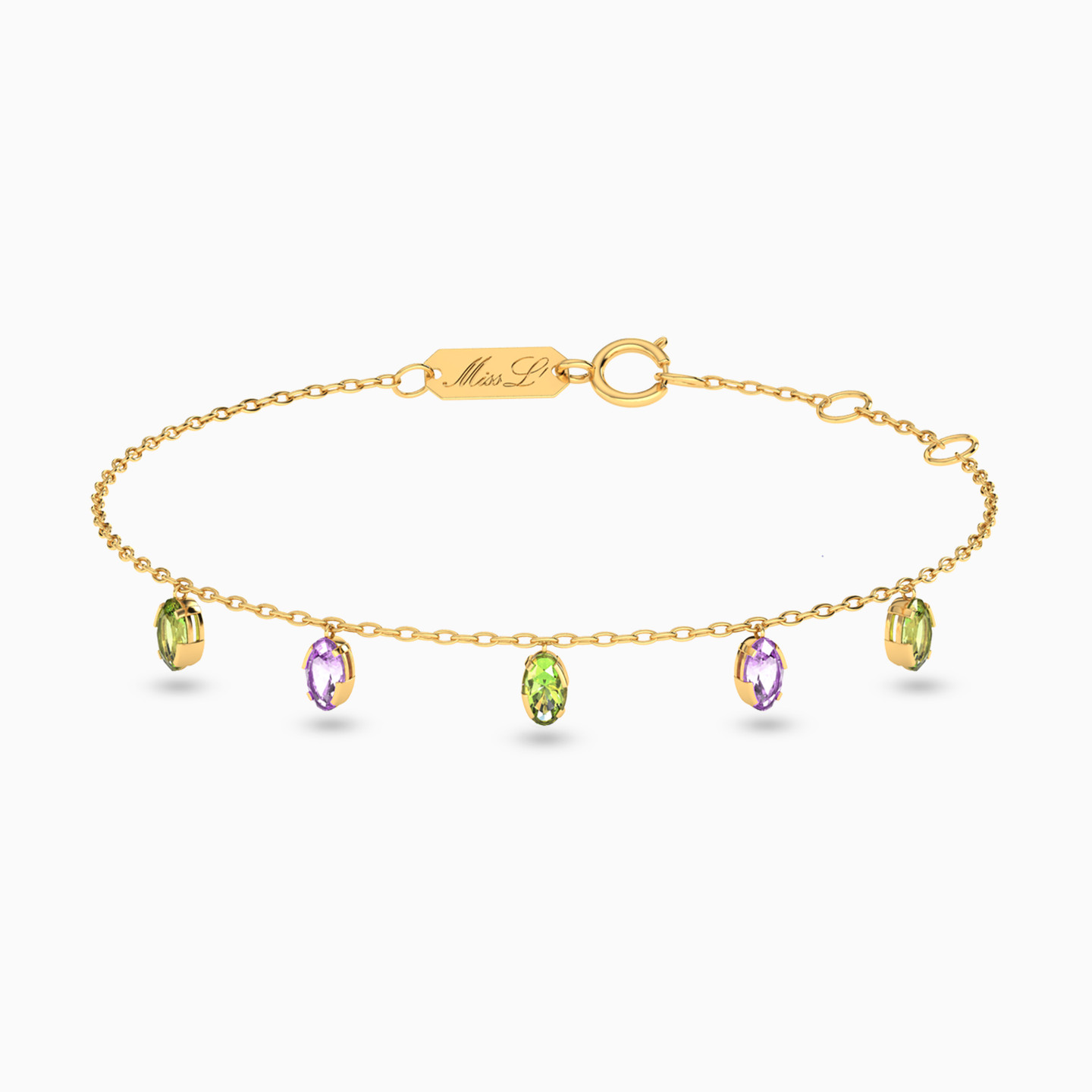 18K Gold Colored Stones Chain Bracelet