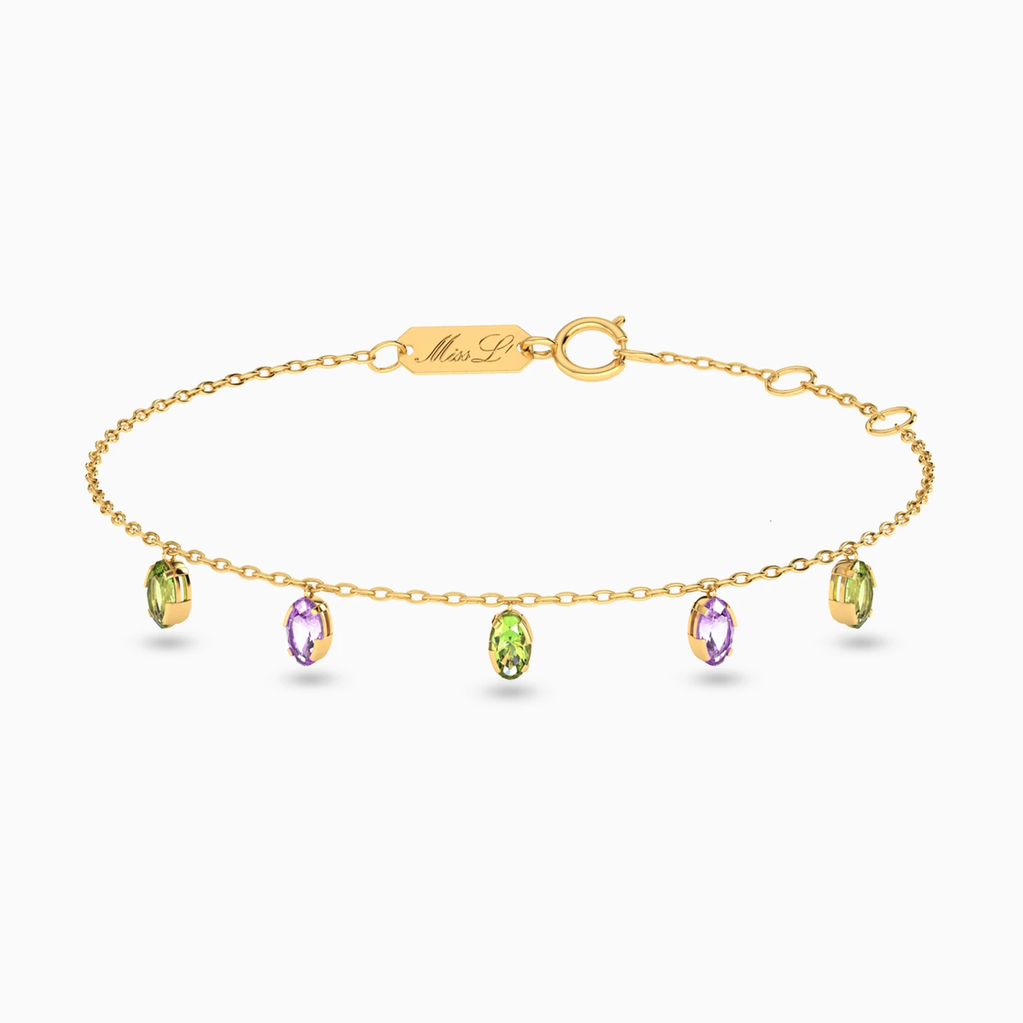 Oval Green Stones Chain Bracelet in 18K Gold Oval Green Stones Chain Bracelet in 18K Gold