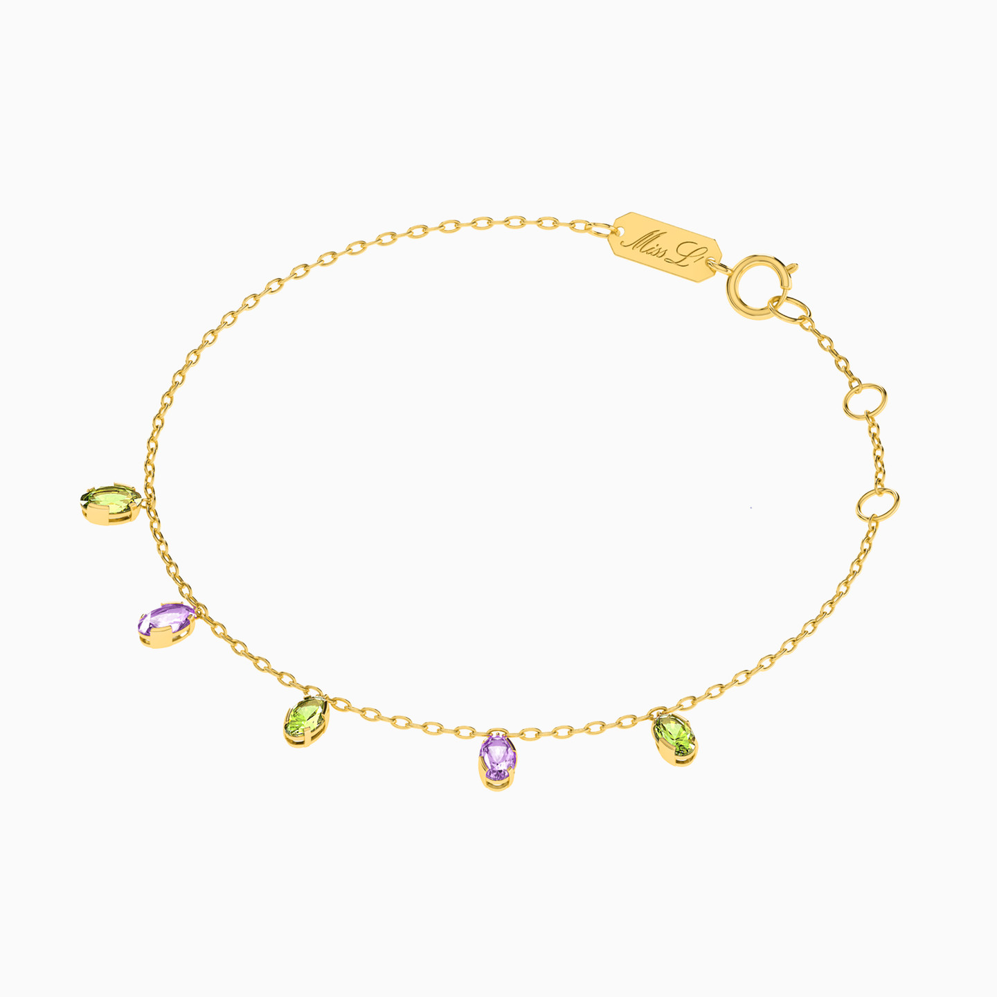 Oval Green Stones Chain Bracelet in 18K Gold - 2 Oval Green Stones Chain Bracelet in 18K Gold - 2