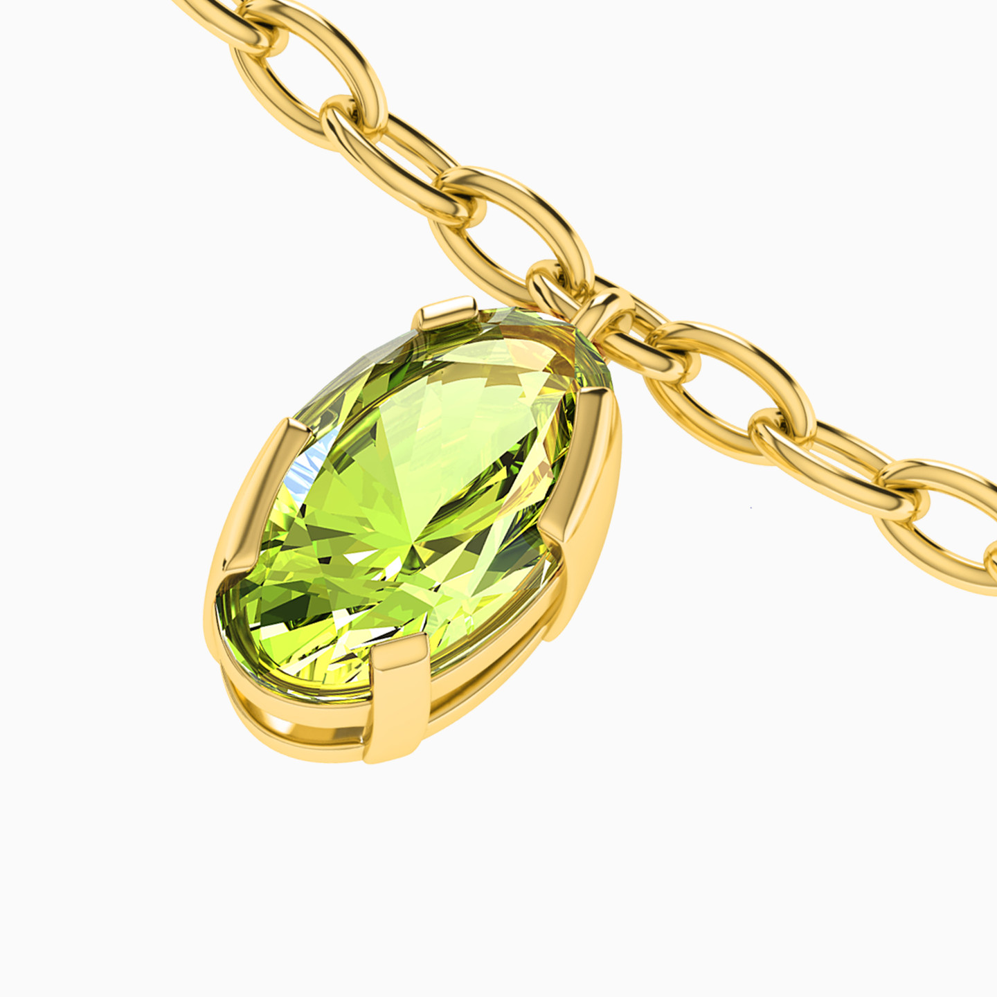 Oval Green Stones Chain Bracelet in 18K Gold - 3 Oval Green Stones Chain Bracelet in 18K Gold - 3