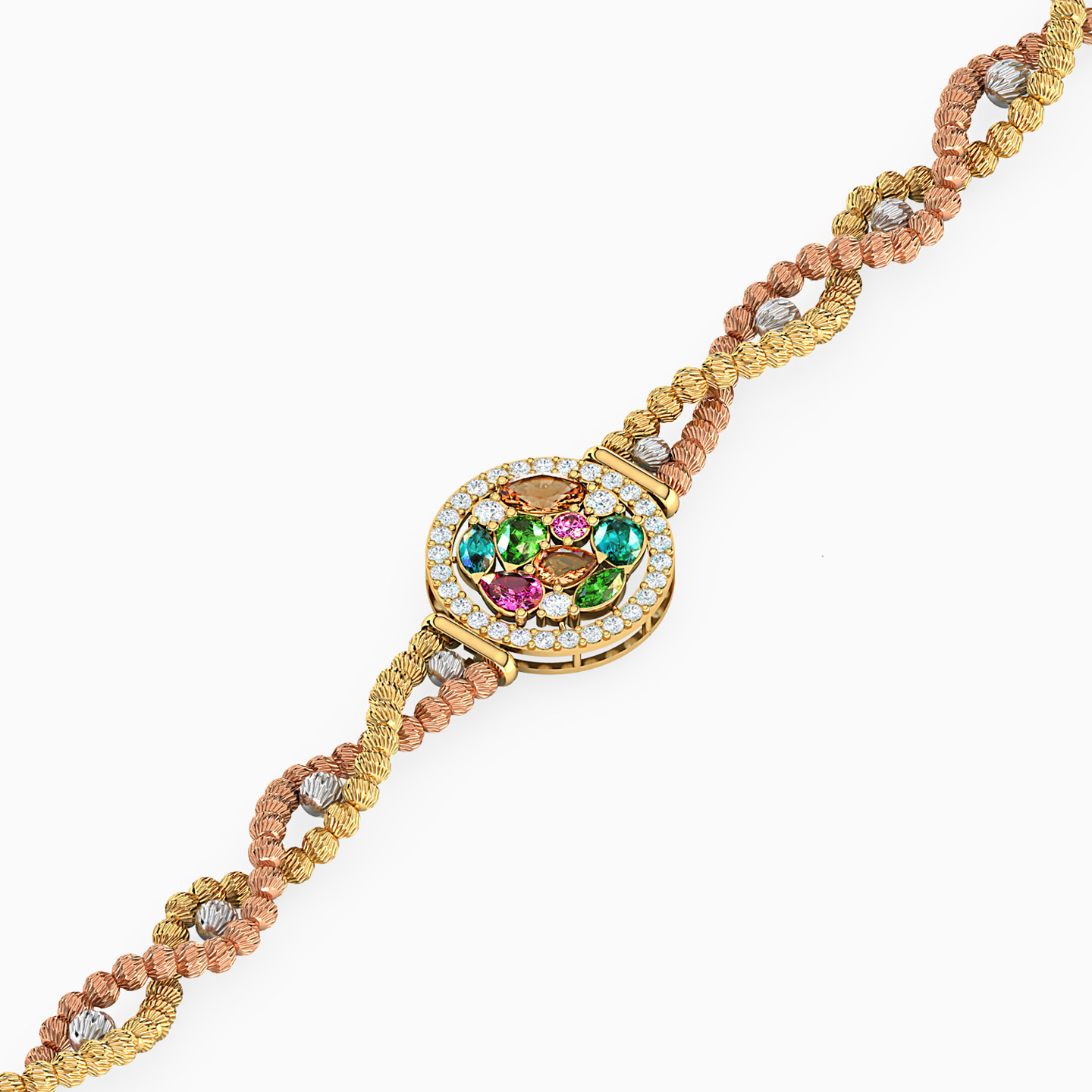 Multi-shaped Colored Stones Chain Bracelet in 21K Gold - 3