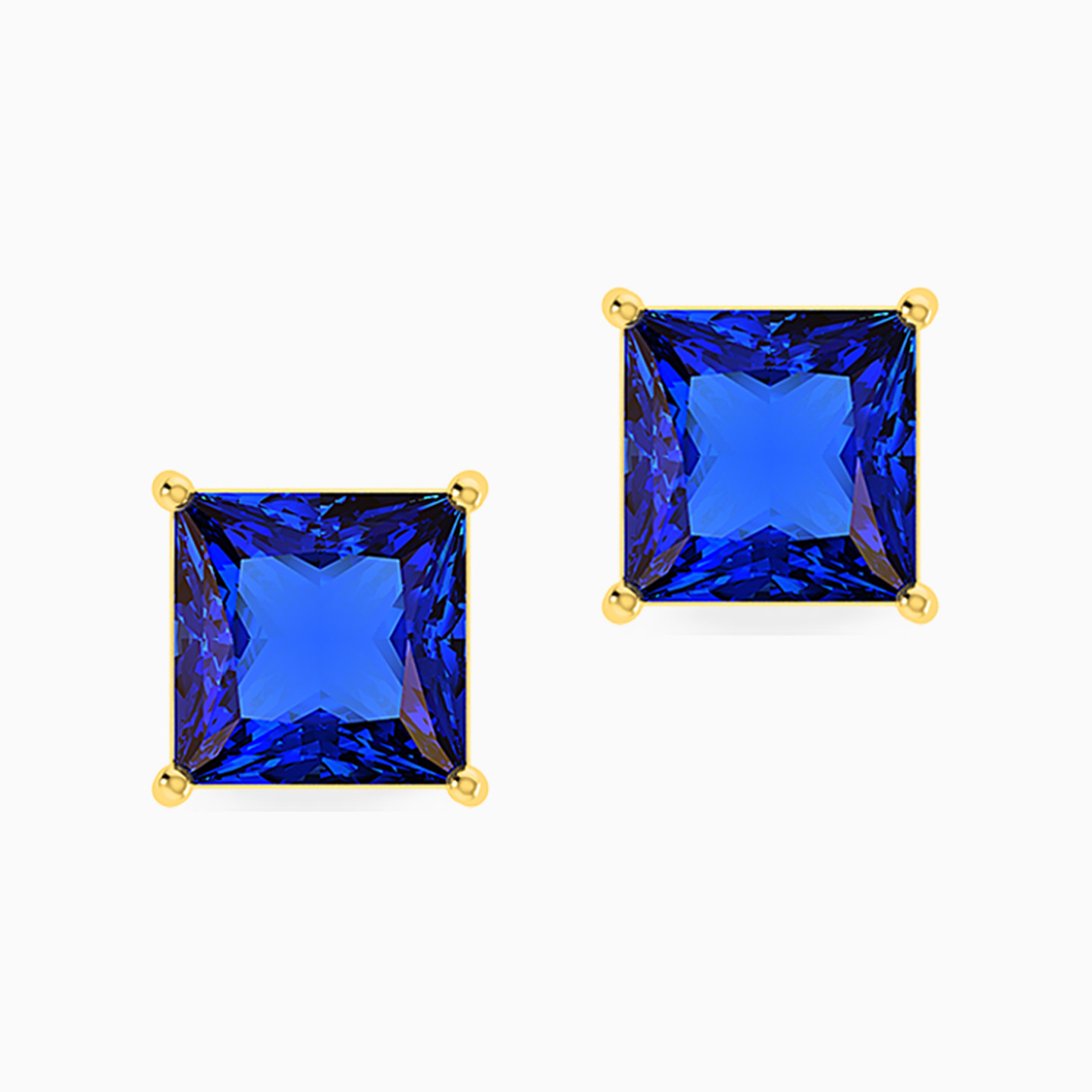 Square Colored Stones Stud Earrings in 18K Gold