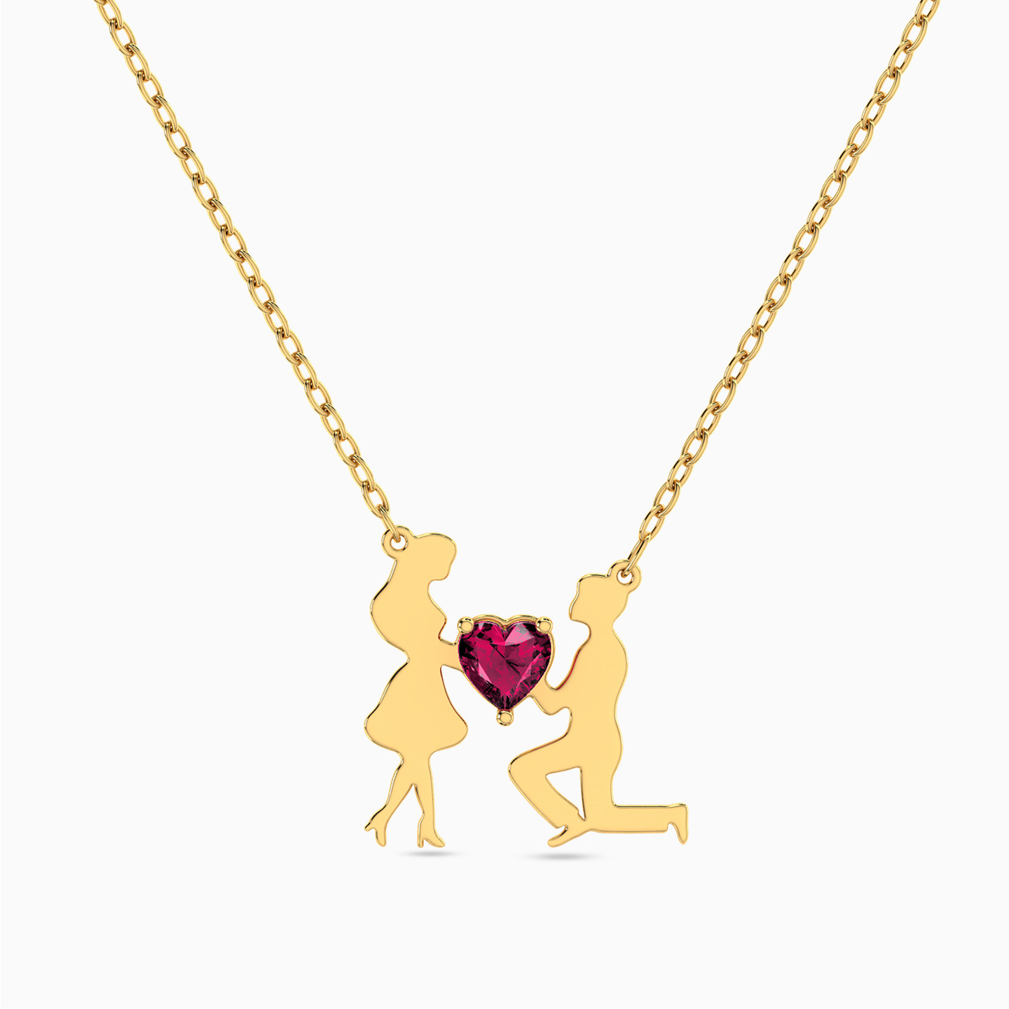 Couple Shaped Colored Stones Pendant with 18K Gold Chain