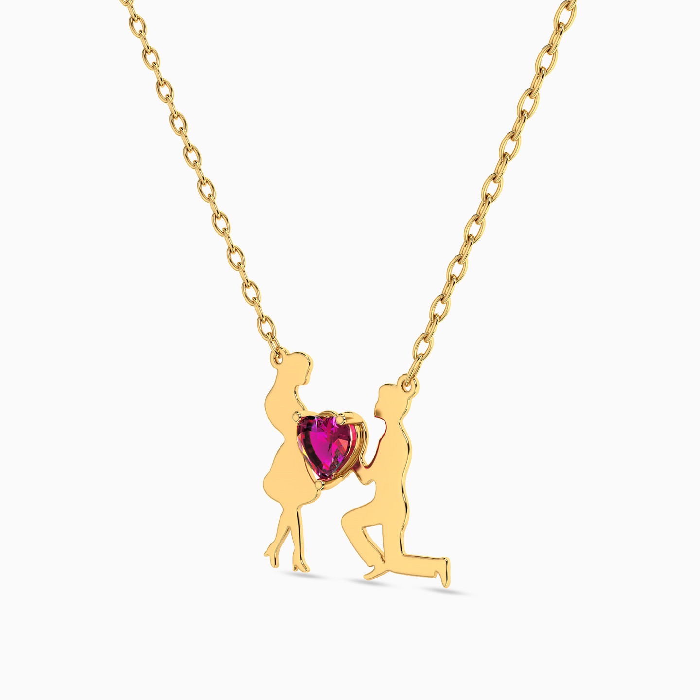 Couple Shaped Colored Stones Pendant with 18K Gold Chain - 2