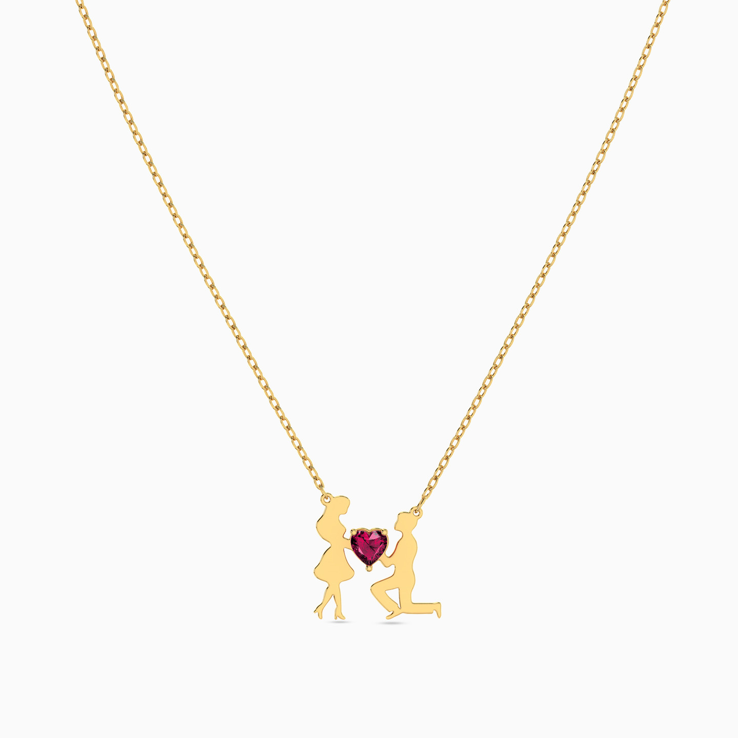 Couple Shaped Colored Stones Pendant with 18K Gold Chain - 3