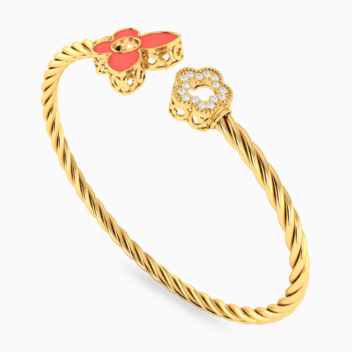 أسورة عريضة ذهب متعددة الأشكال عيار 18 قيراط مزينة بأحجار الزركون ومطلية بالمينا - 3 أسورة عريضة ذهب متعددة الأشكال عيار 18 قيراط مزينة بأحجار الزركون ومطلية بالمينا - 3