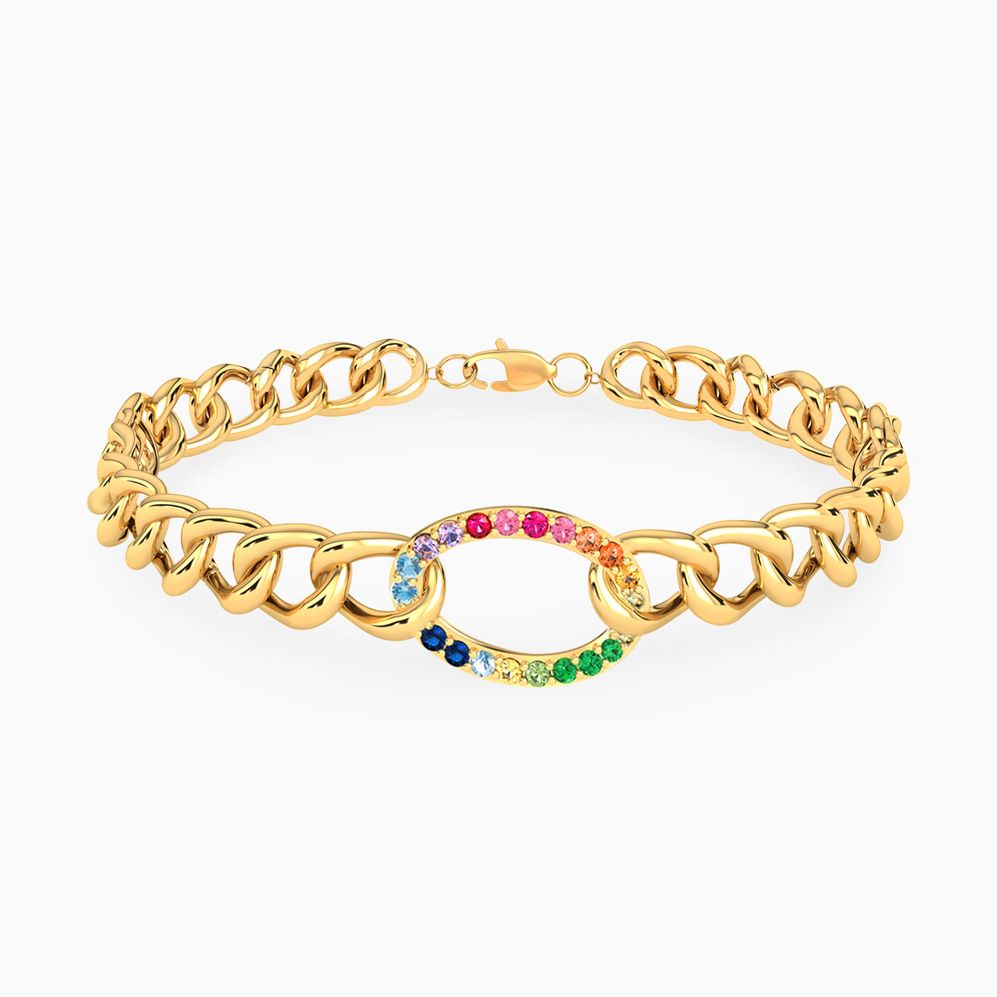 18K Gold Colored Stones Chain Bracelet