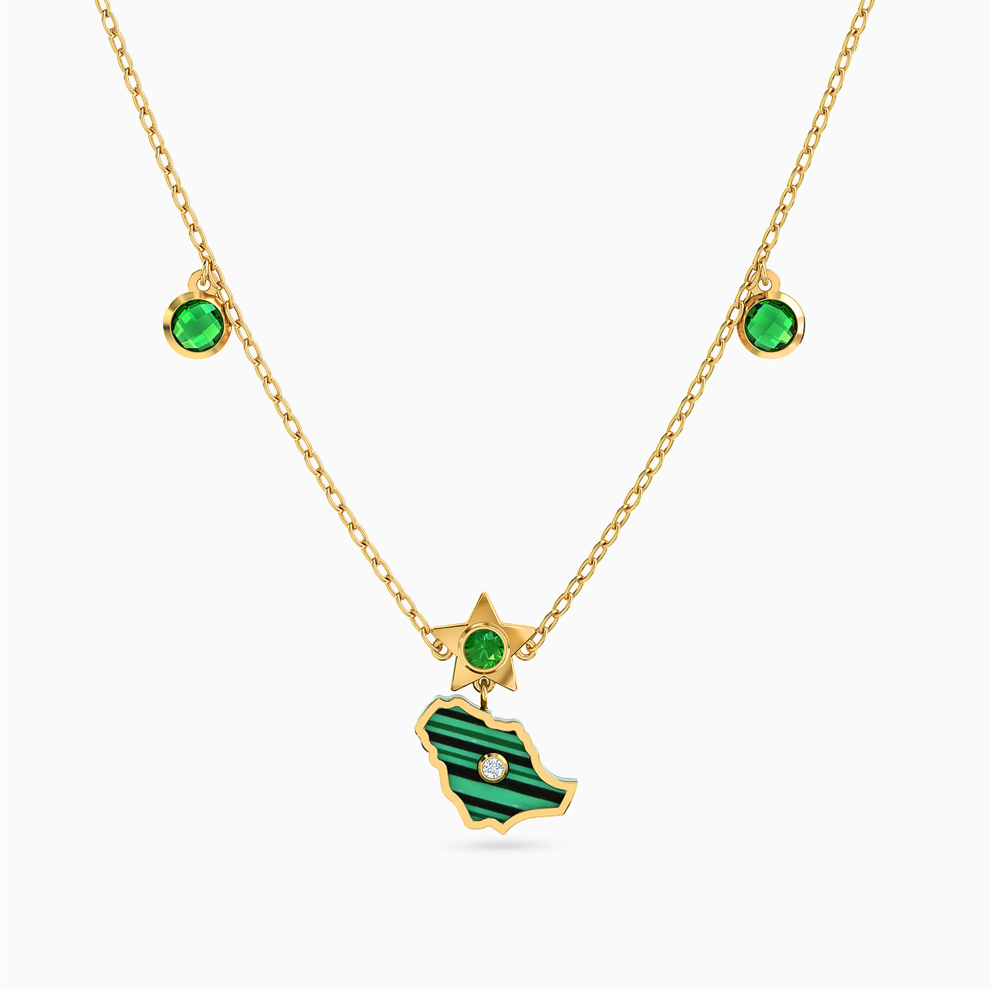 KSA Map Green Stones Necklace in 18K Gold KSA Map Green Stones Necklace in 18K Gold