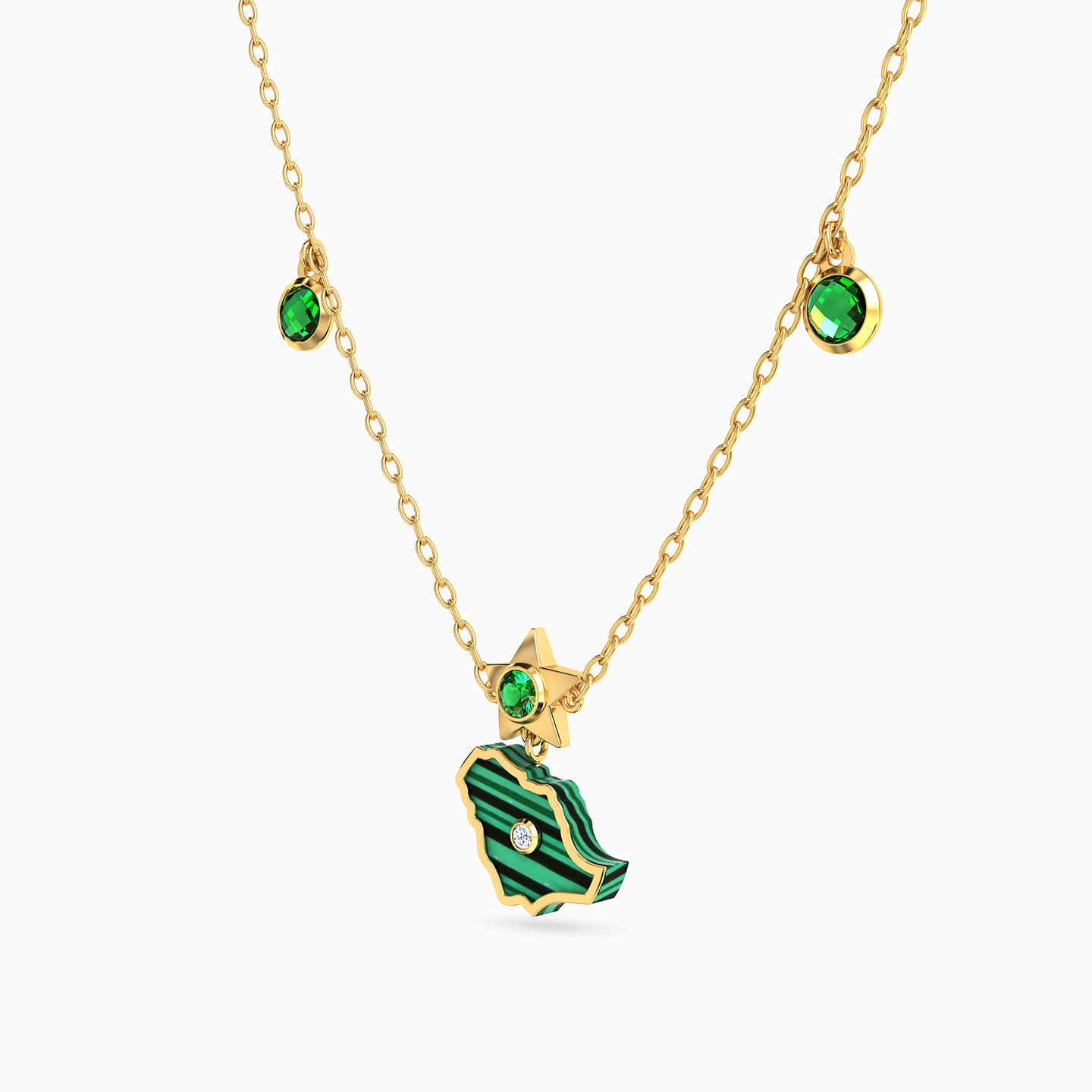 KSA Map Green Stones Necklace in 18K Gold - 2 KSA Map Green Stones Necklace in 18K Gold - 2