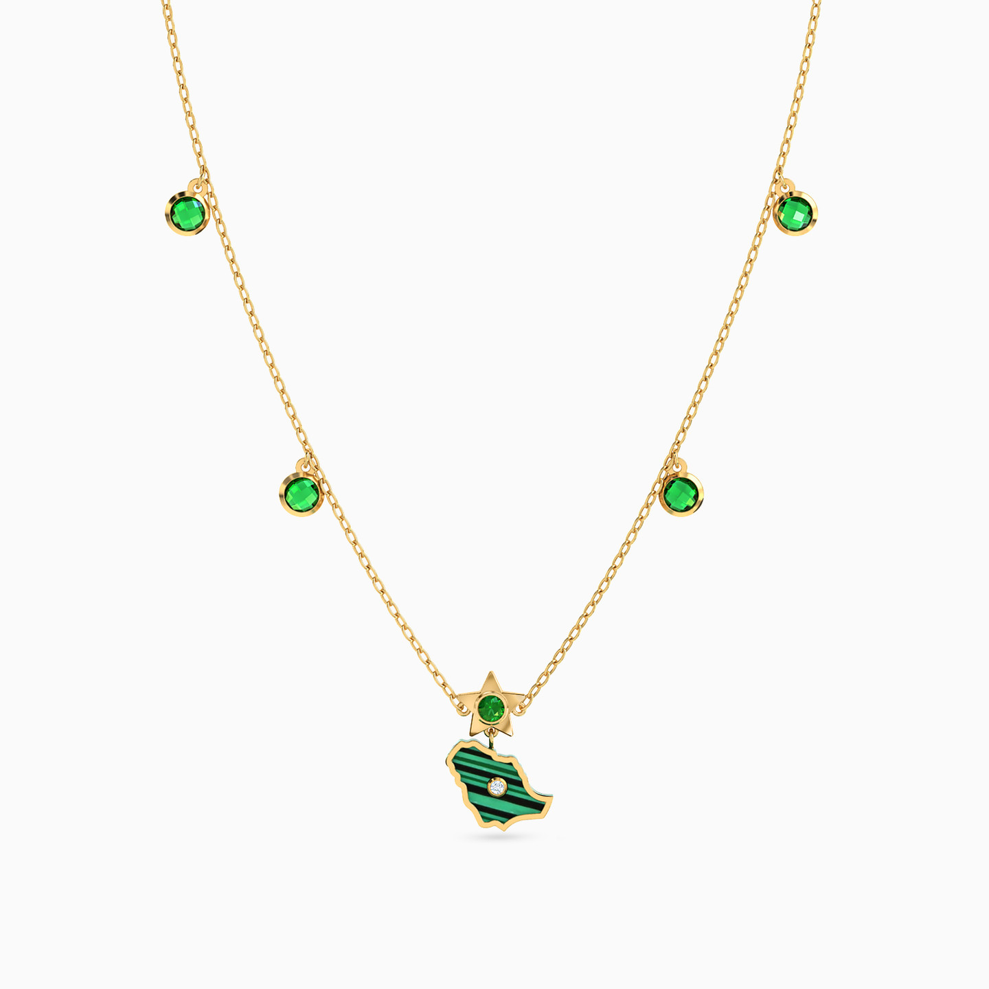 KSA Map Green Stones Necklace in 18K Gold - 3 KSA Map Green Stones Necklace in 18K Gold - 3