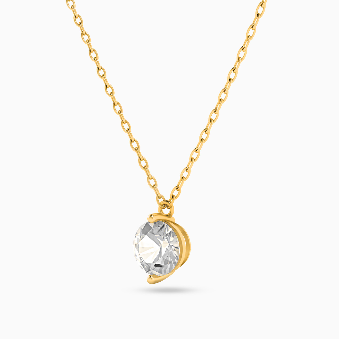Round Clear Stone Necklace in 18K Gold - 2 Round Clear Stone Necklace in 18K Gold - 2