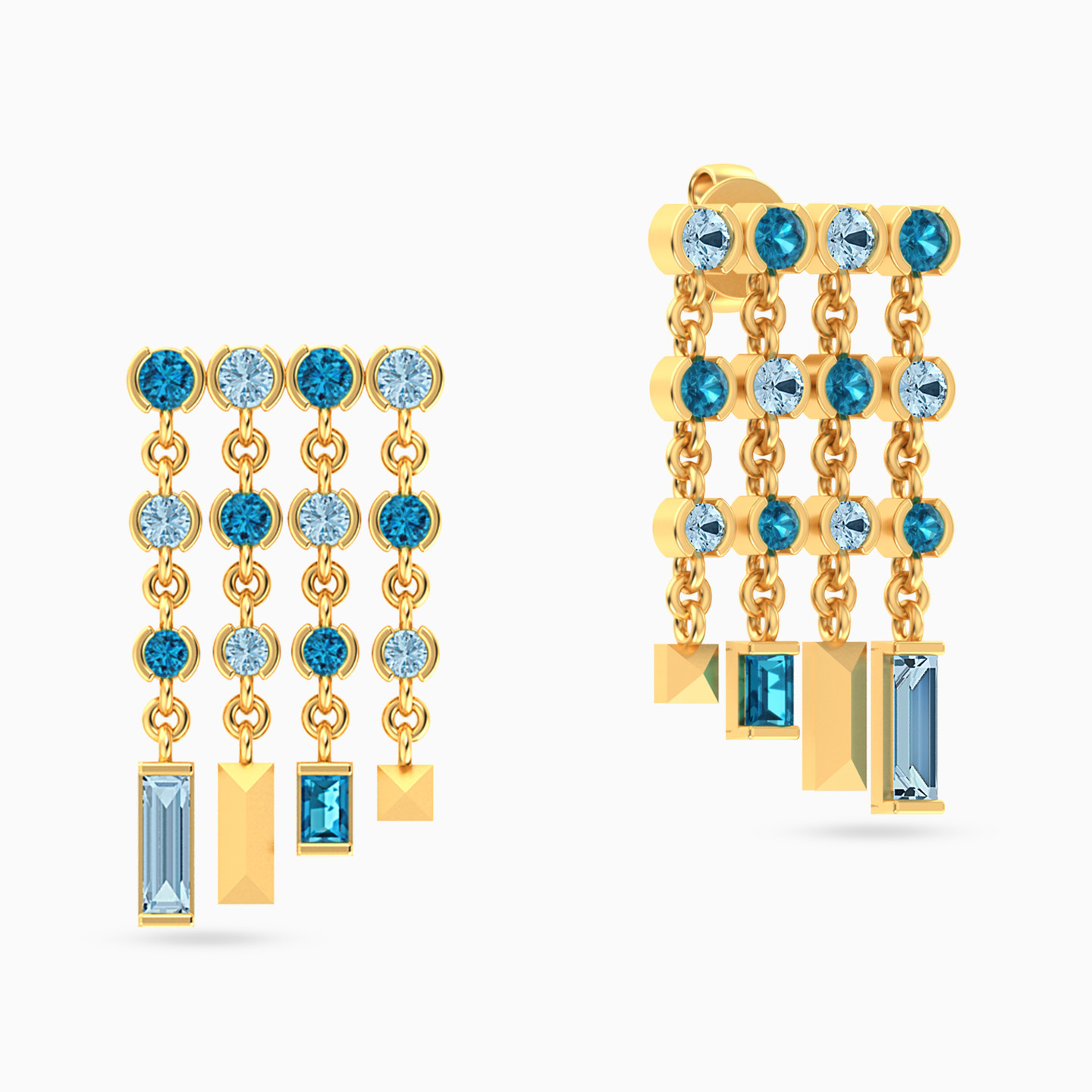 Circle Colored Stones Chandelier Earrings in 18K Gold - 2