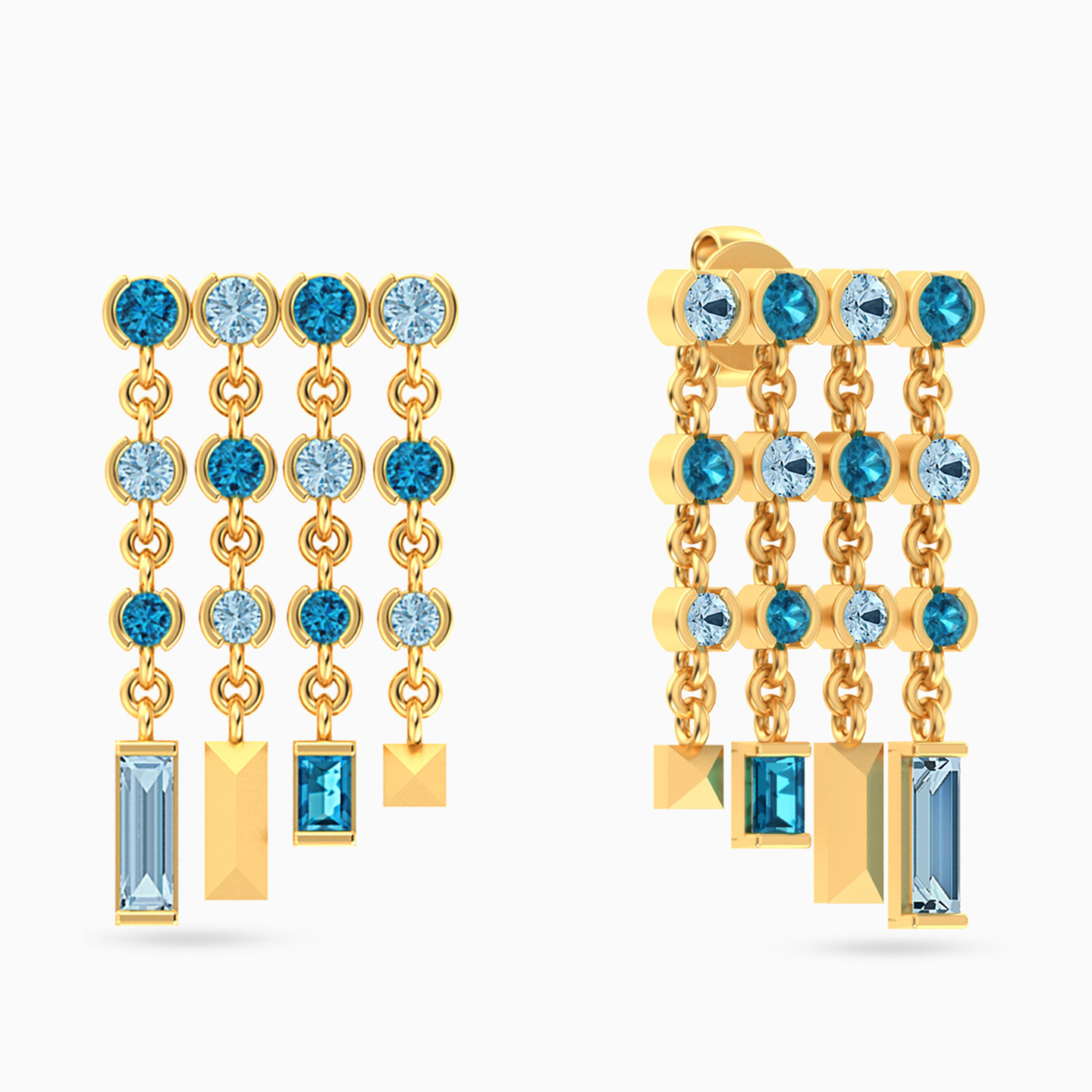 أقراط متدلية طويلة ذهب دائرية عيار 18 قيراط مزينة بالأحجار الملونة - 2 أقراط متدلية طويلة ذهب دائرية عيار 18 قيراط مزينة بالأحجار الملونة - 2