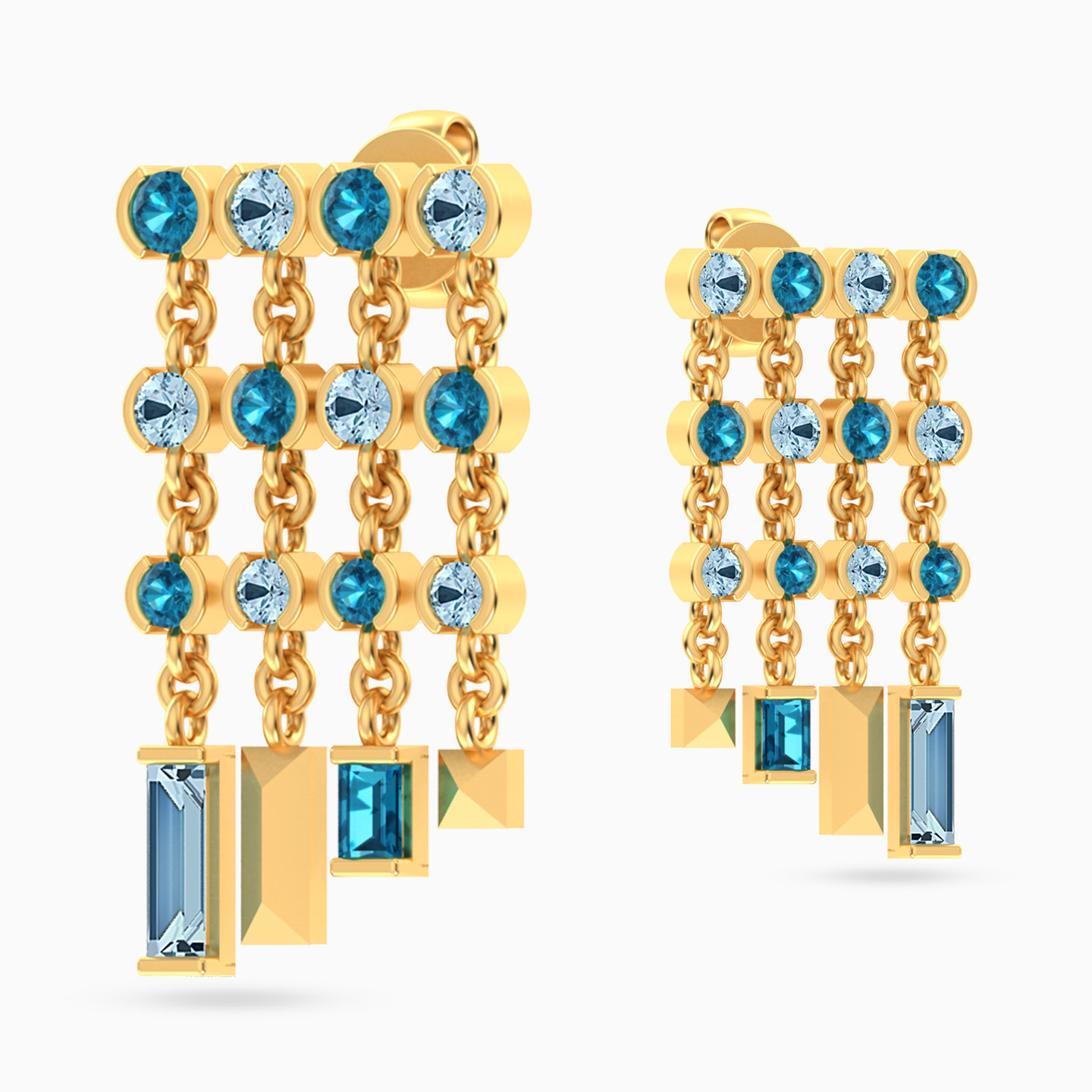 أقراط متدلية طويلة ذهب دائرية عيار 18 قيراط مزينة بالأحجار الملونة - 3 أقراط متدلية طويلة ذهب دائرية عيار 18 قيراط مزينة بالأحجار الملونة - 3