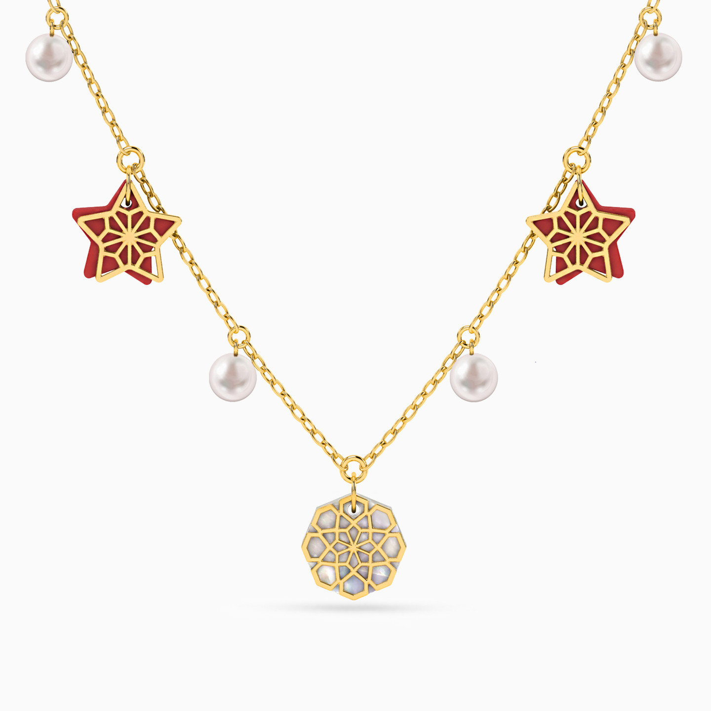 18K Gold Colored Stones Pendant Necklace