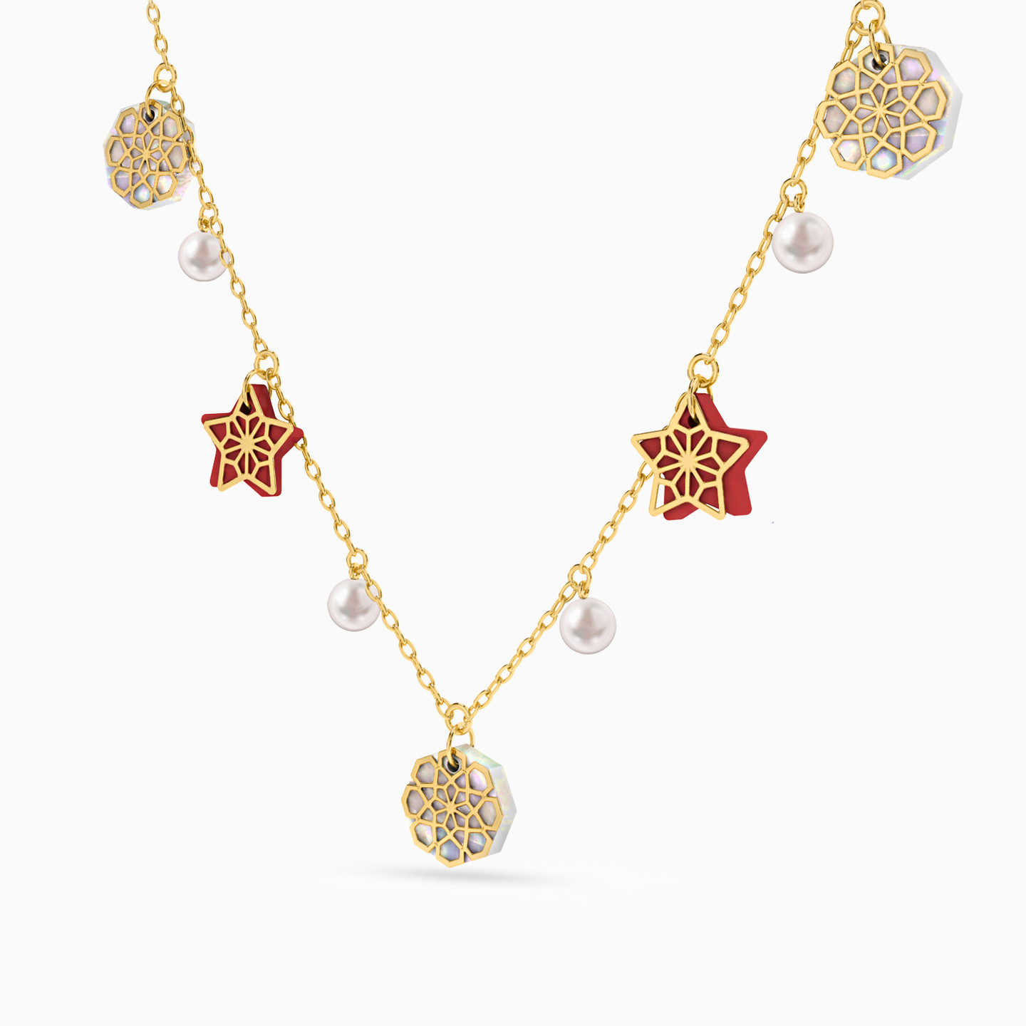 18K Gold Colored Stones Pendant Necklace - 2