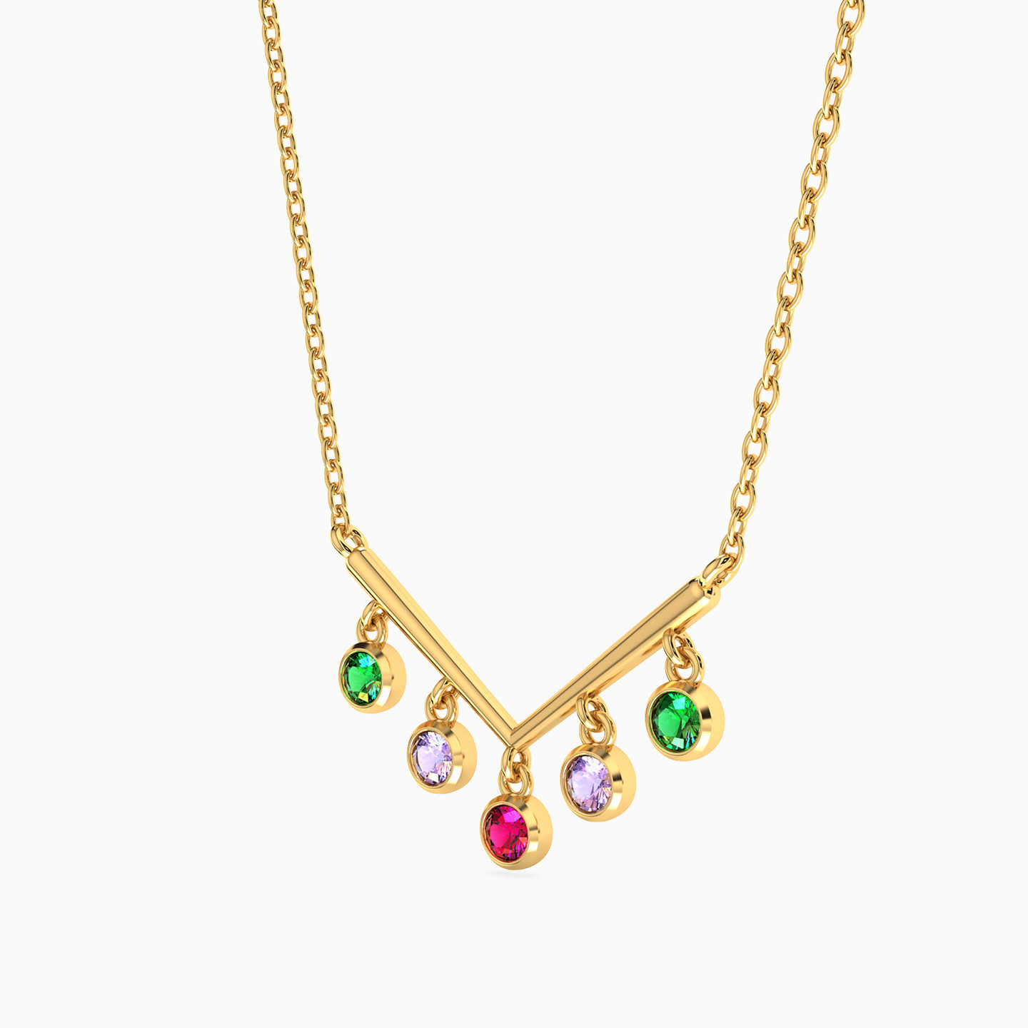 Circle Colored Stones Necklace in 18K Gold - 2 Circle Colored Stones Necklace in 18K Gold - 2