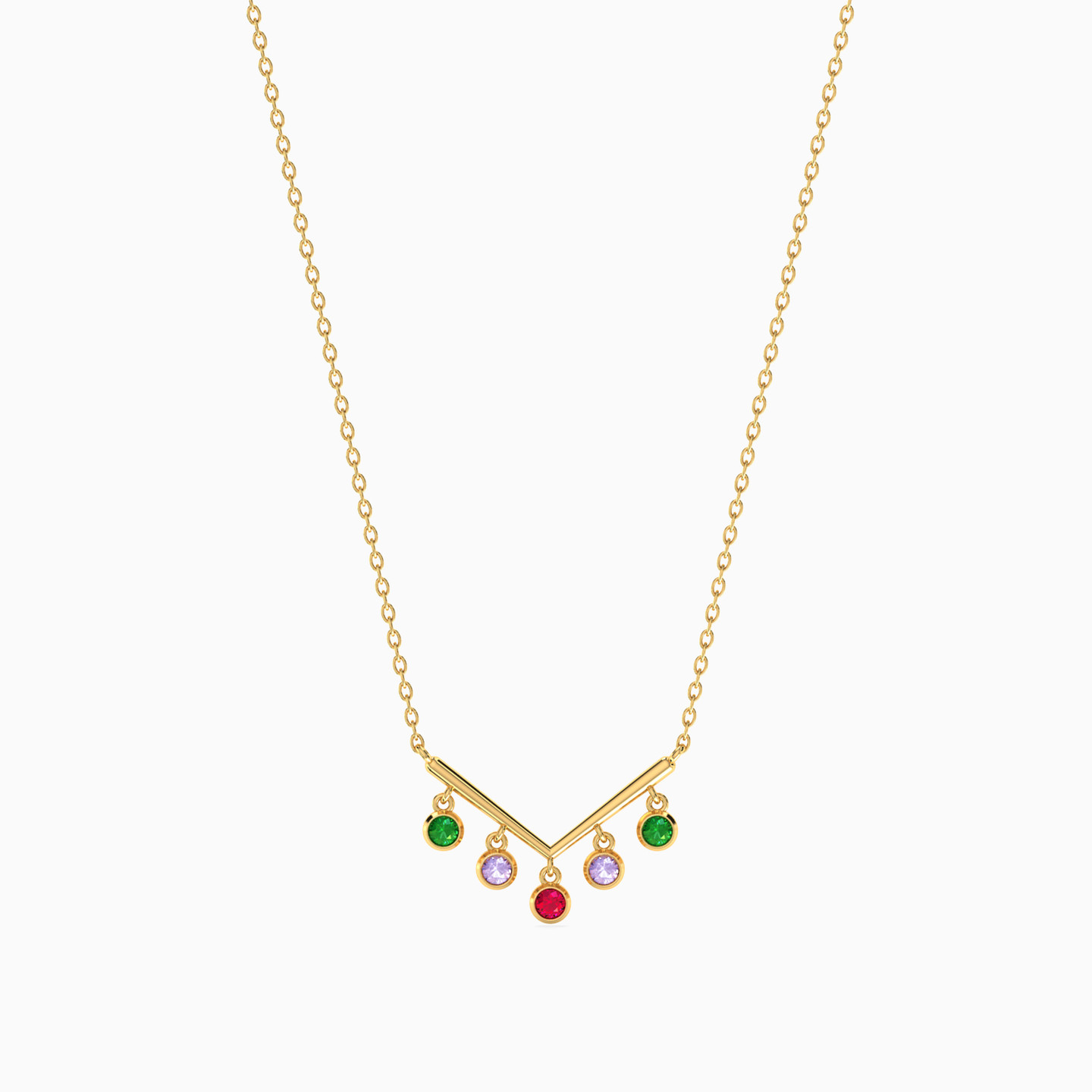 Circle Colored Stones Necklace in 18K Gold - 3 Circle Colored Stones Necklace in 18K Gold - 3