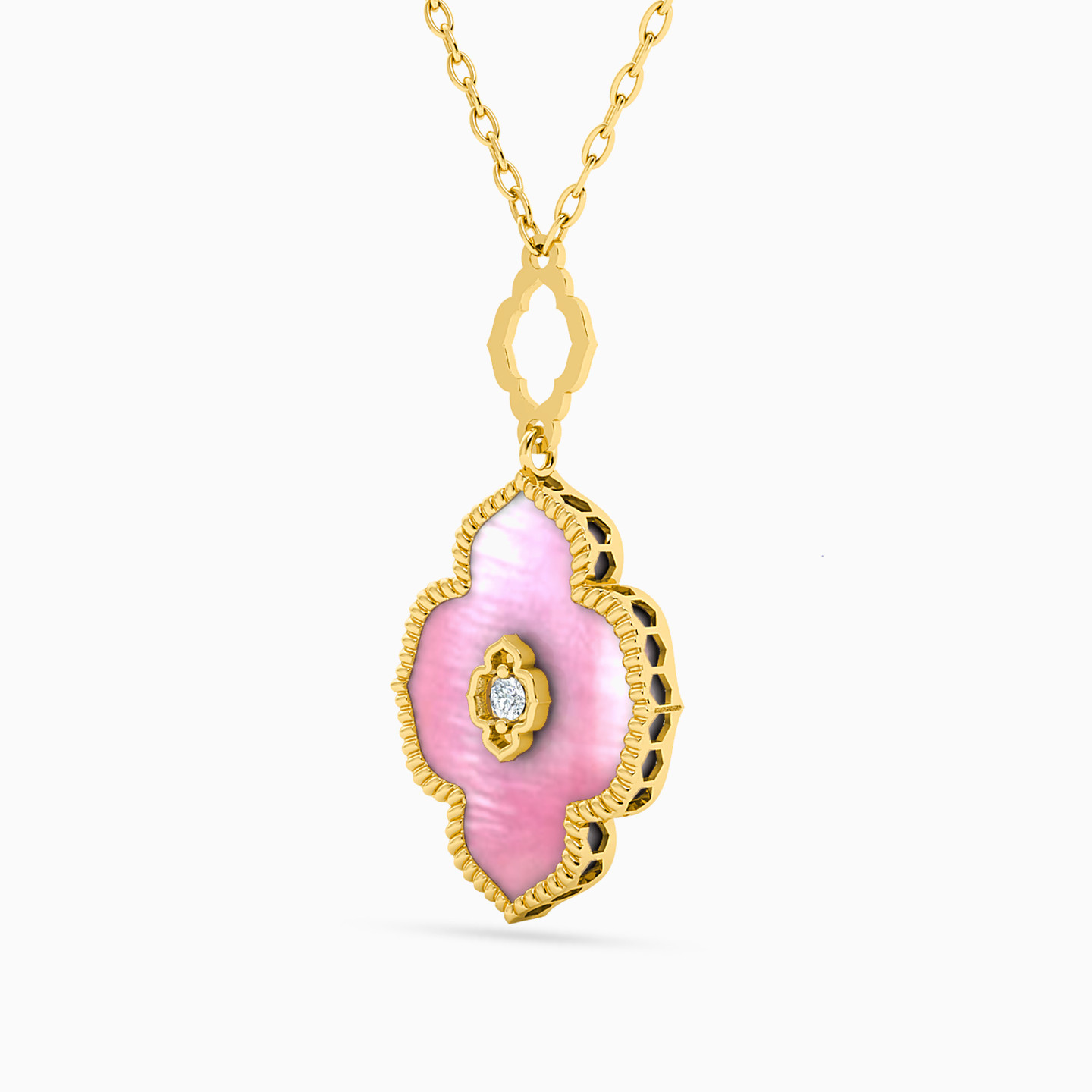 Arabesque Diamond & Rose Stone Necklace in 18K Gold - 2 Arabesque Diamond & Rose Stone Necklace in 18K Gold - 2