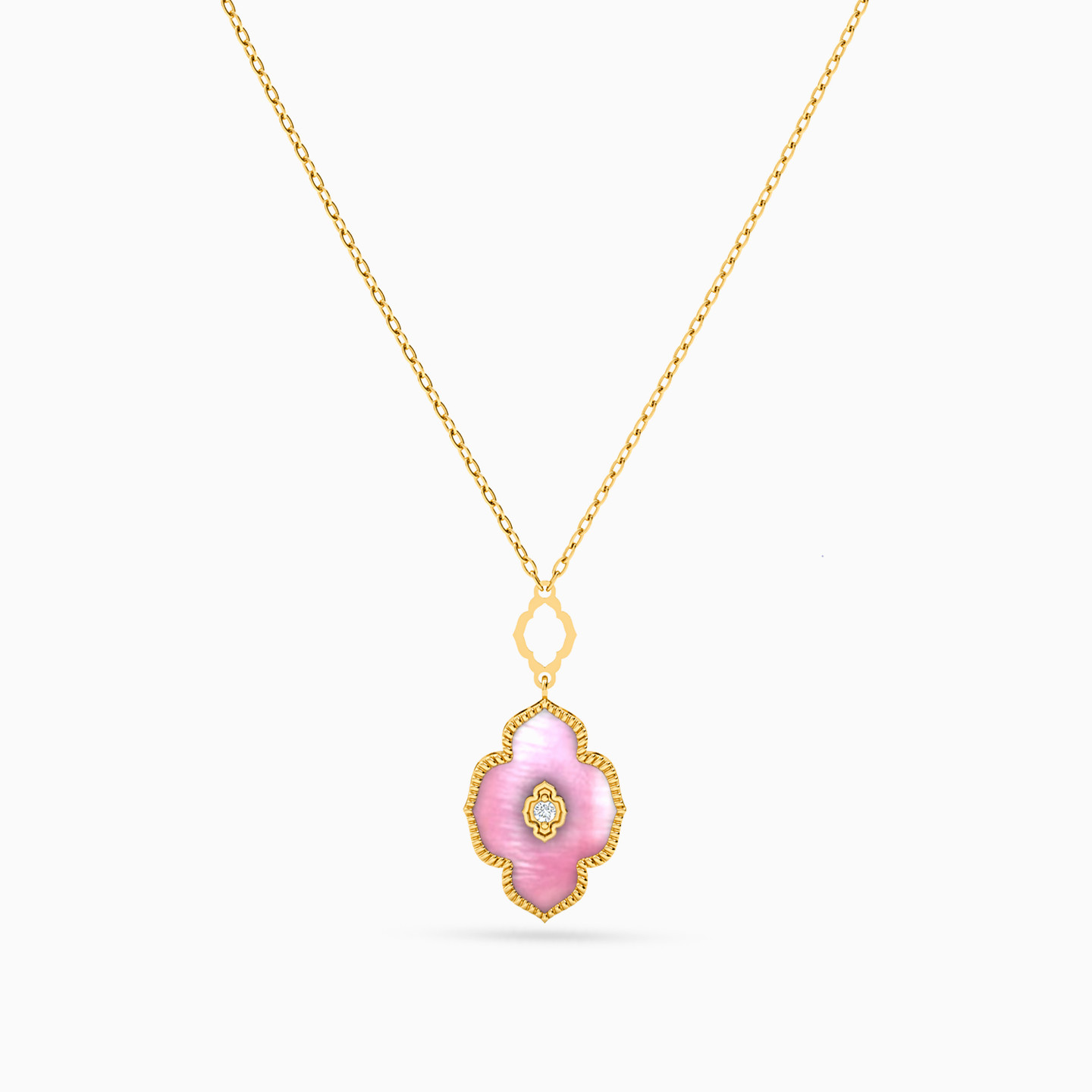 Arabesque Diamond & Rose Stone Necklace in 18K Gold - 3 Arabesque Diamond & Rose Stone Necklace in 18K Gold - 3