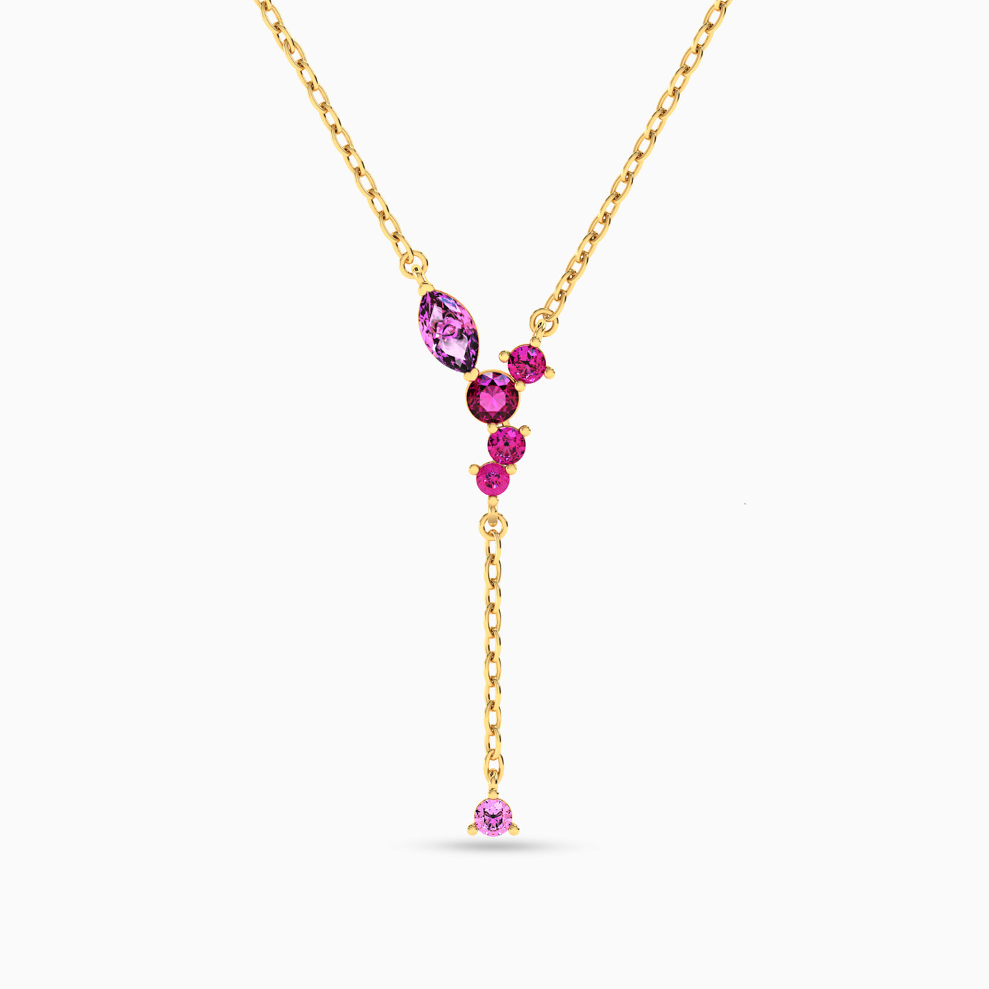 18K Gold Colored Stones Drop Pendant Necklace