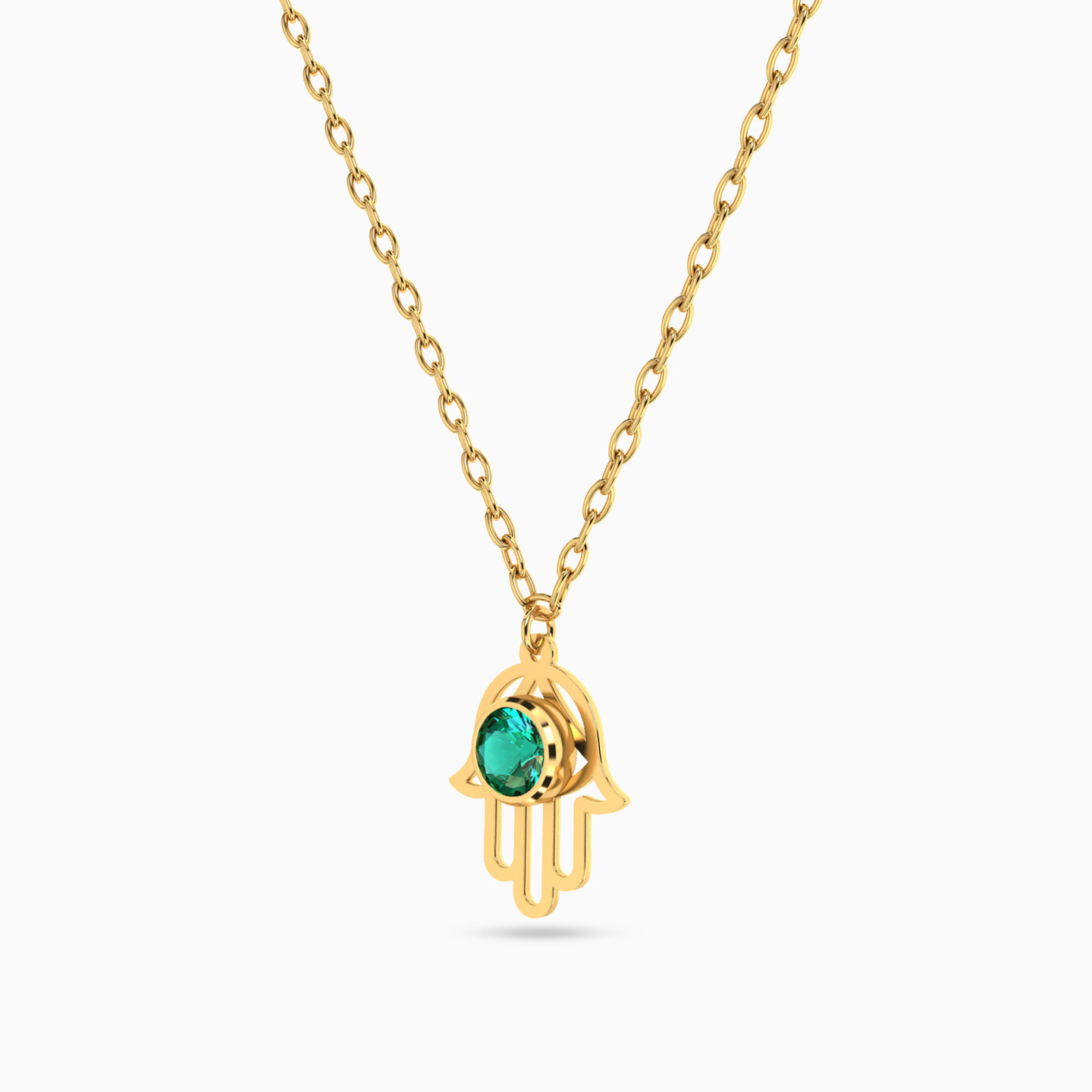 Hamsa Green Stones Necklace in 18K Gold - 2 Hamsa Green Stones Necklace in 18K Gold - 2