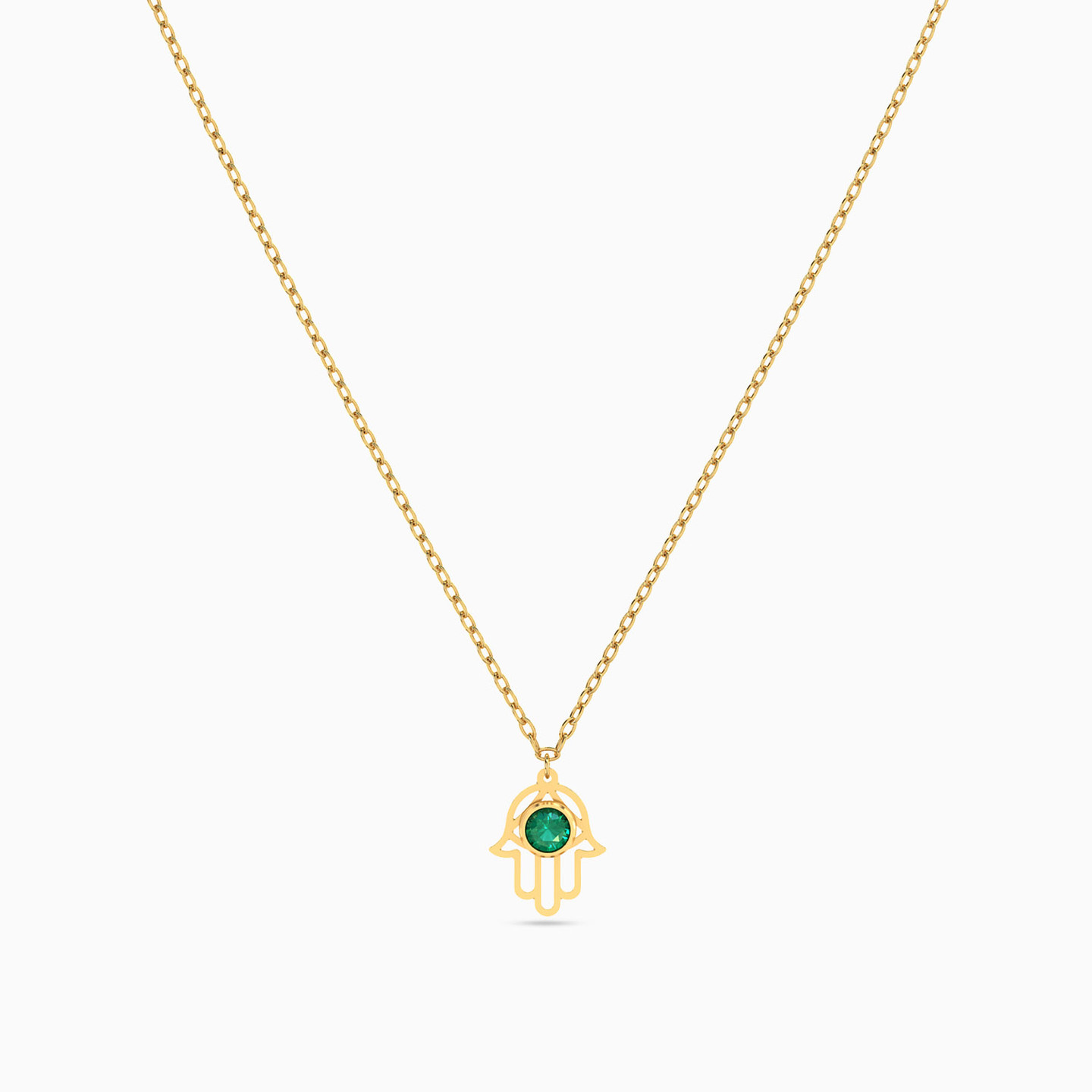 Hamsa Green Stones Necklace in 18K Gold - 3 Hamsa Green Stones Necklace in 18K Gold - 3