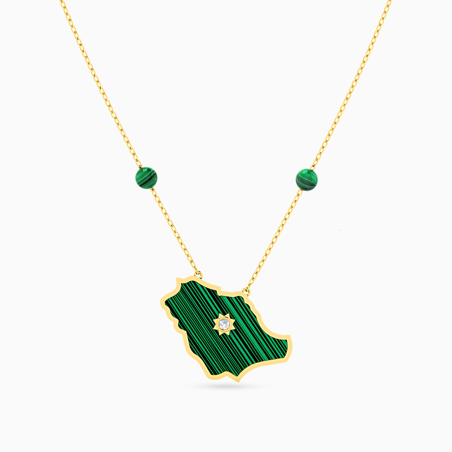 Saudi Map Shaped Diamonds & Colored Stones Pendant with 18K Gold Chain - 3