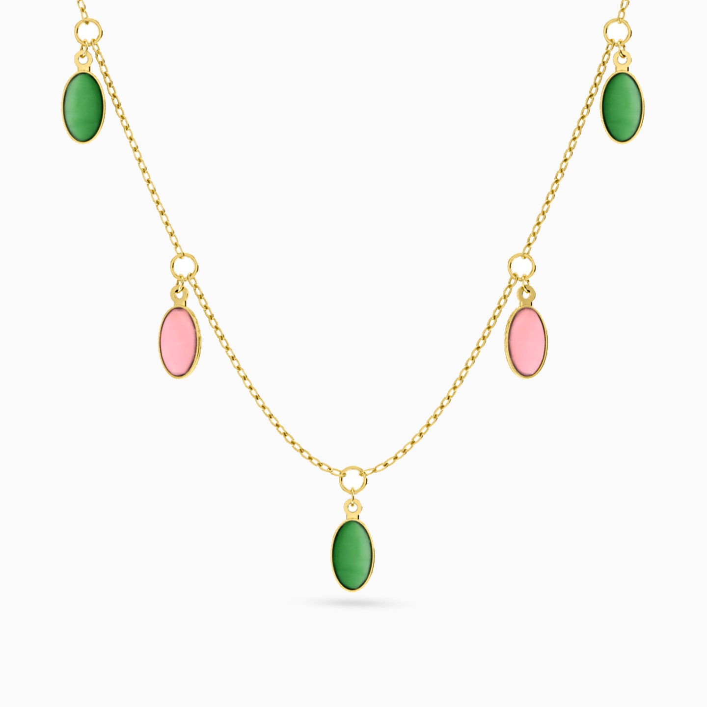 Oval Colored Stones Chain Necklace in 18K Gold Oval Colored Stones Chain Necklace in 18K Gold