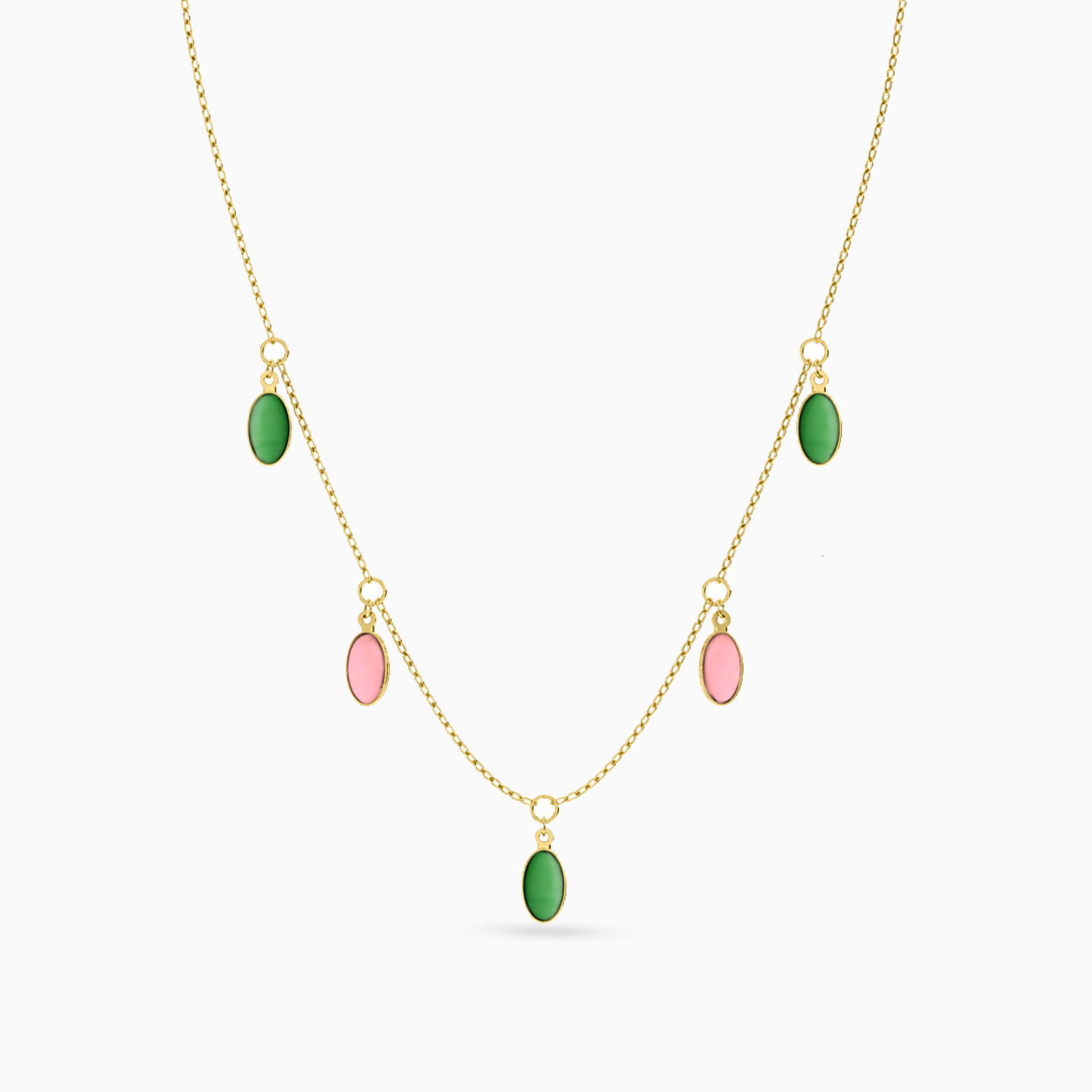 Oval Colored Stones Chain Necklace in 18K Gold - 2 Oval Colored Stones Chain Necklace in 18K Gold - 2