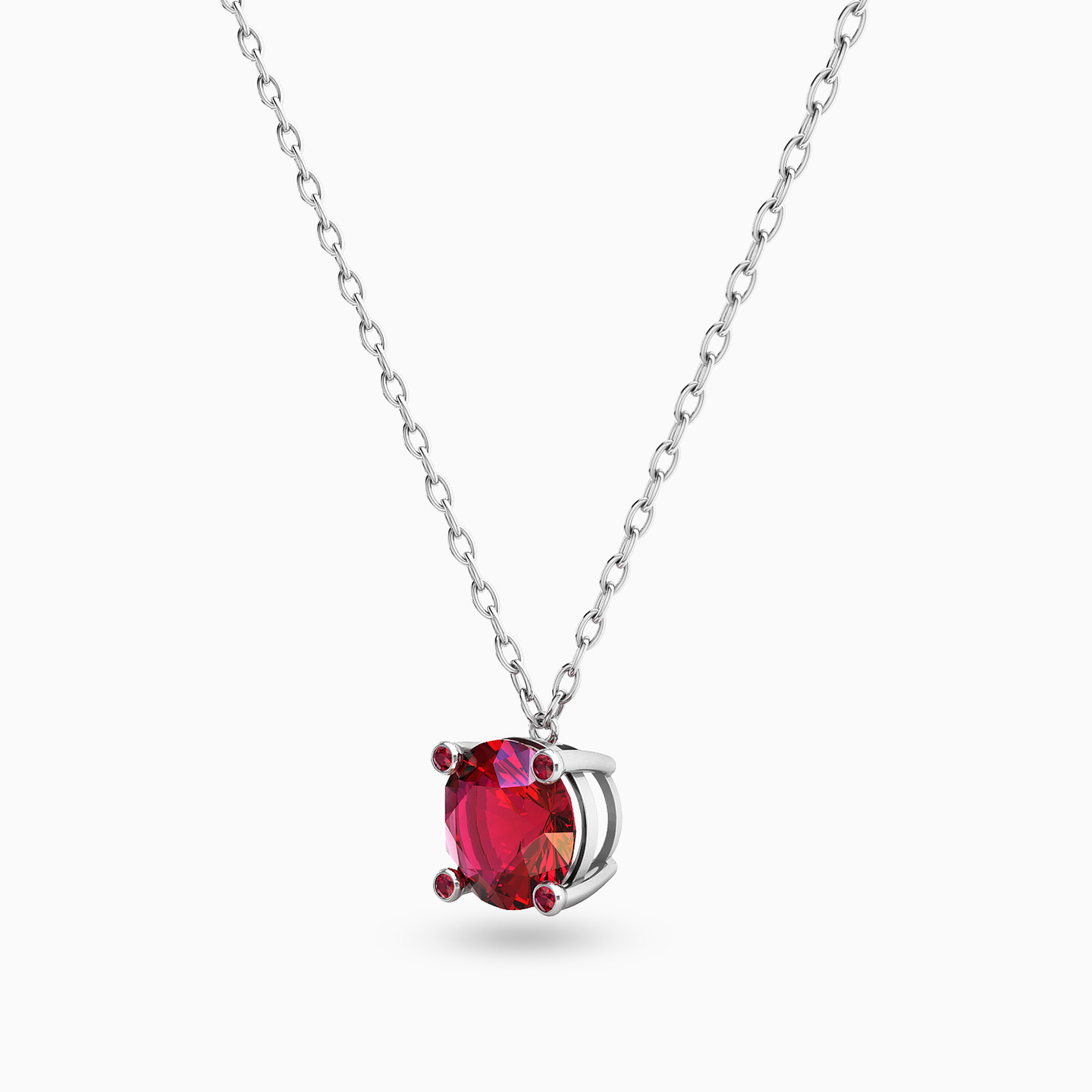 Round Red Stone Necklace in 18K Gold - 3 Round Red Stone Necklace in 18K Gold - 3