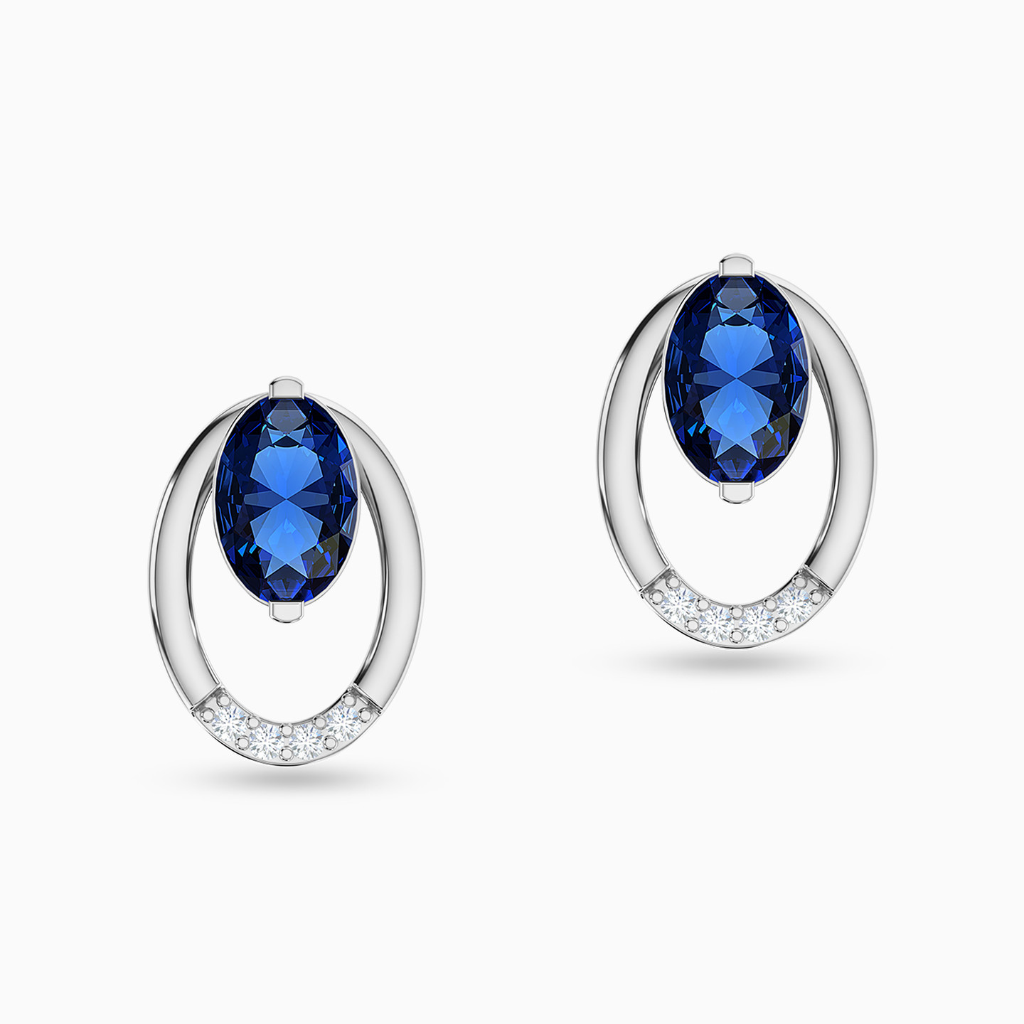Oval Diamond & Blue Stone Stud Earrings in 18K Gold Oval Diamond & Blue Stone Stud Earrings in 18K Gold