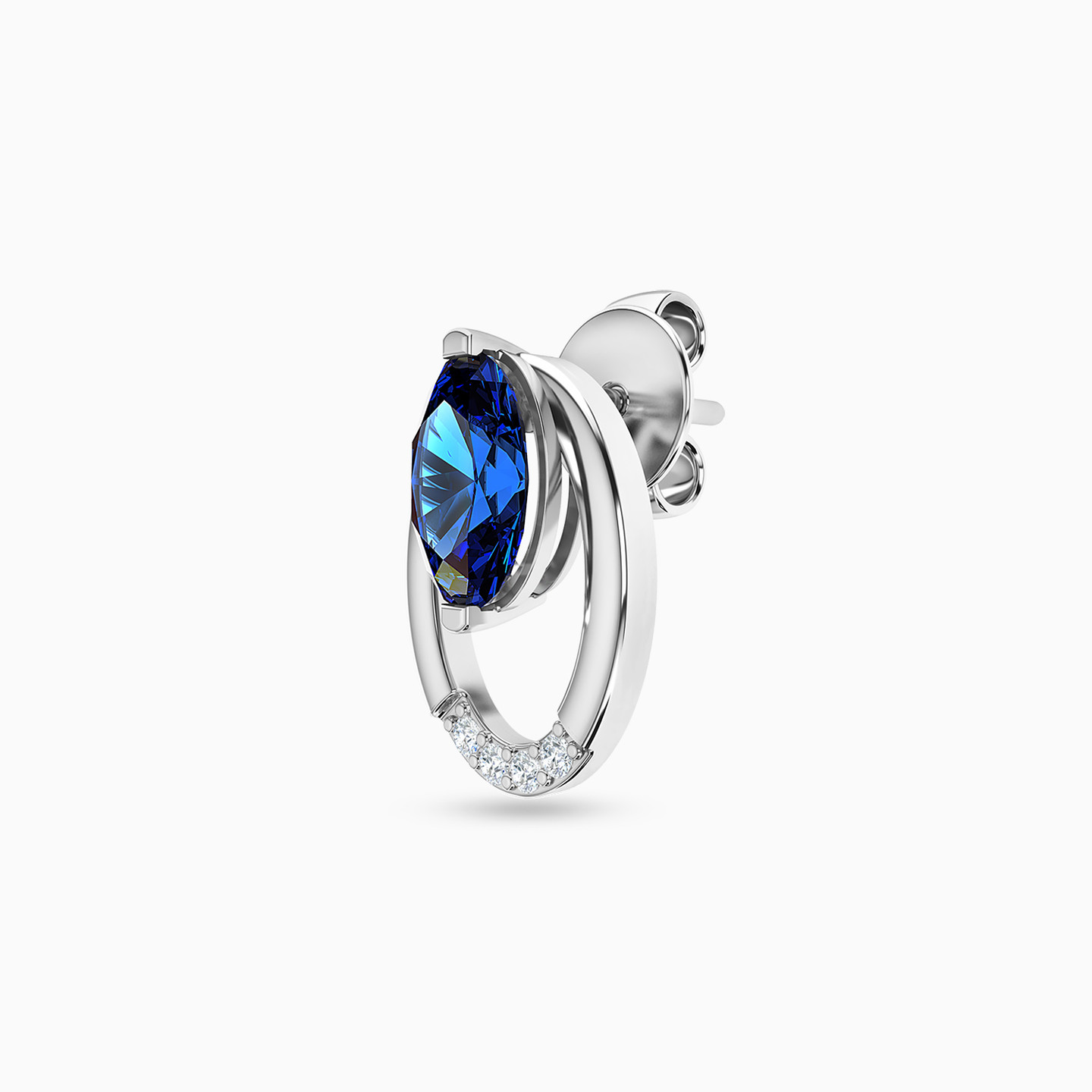 Oval Diamond & Blue Stone Stud Earrings in 18K Gold - 3 Oval Diamond & Blue Stone Stud Earrings in 18K Gold - 3