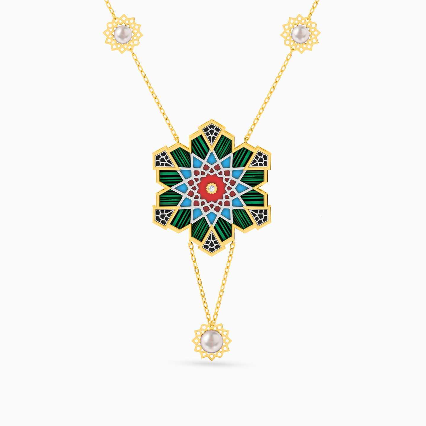 Flower Colored Stones Chain Necklace in 18K Gold Flower Colored Stones Chain Necklace in 18K Gold