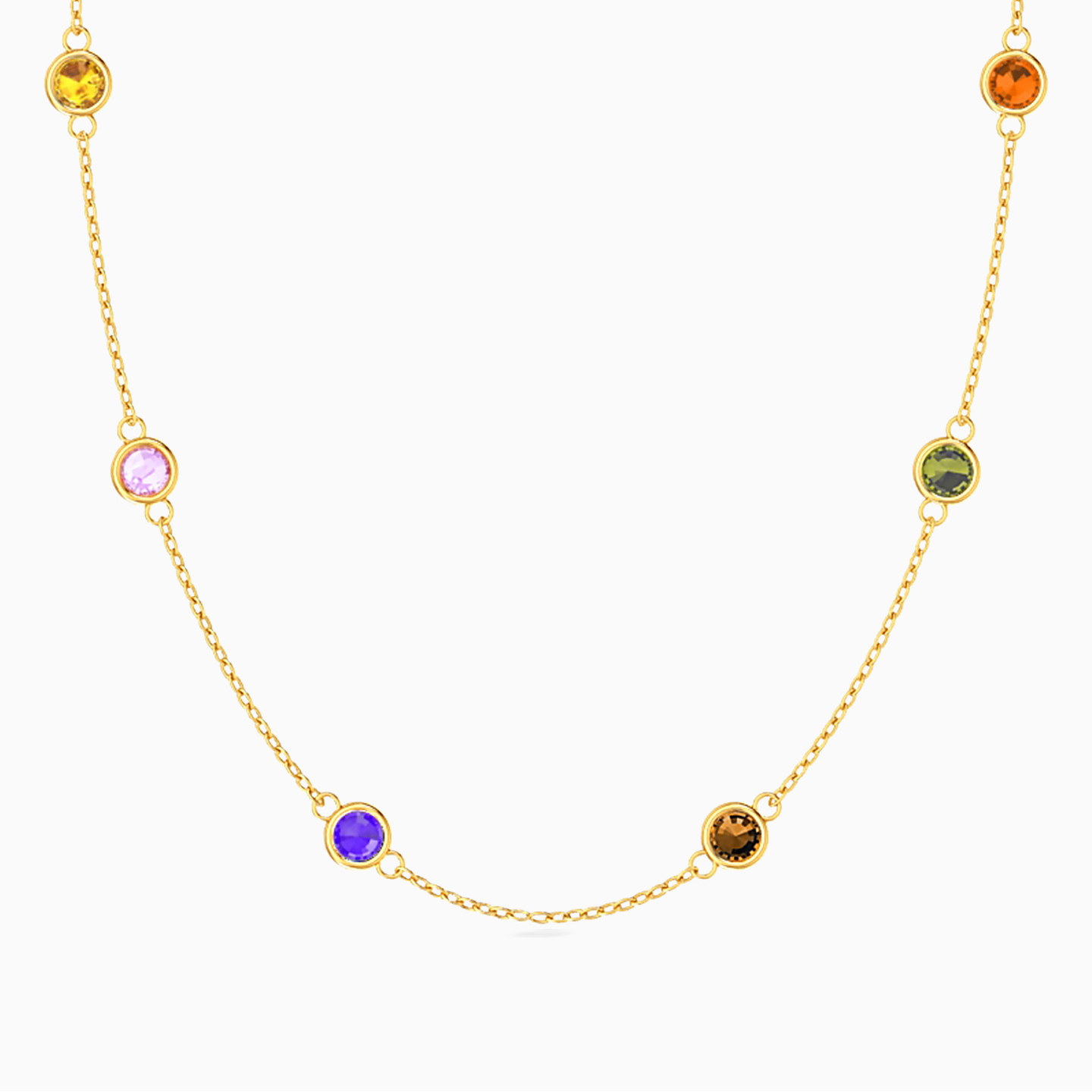 Circle Colored Stones Chain Necklace in 18K Gold Circle Colored Stones Chain Necklace in 18K Gold