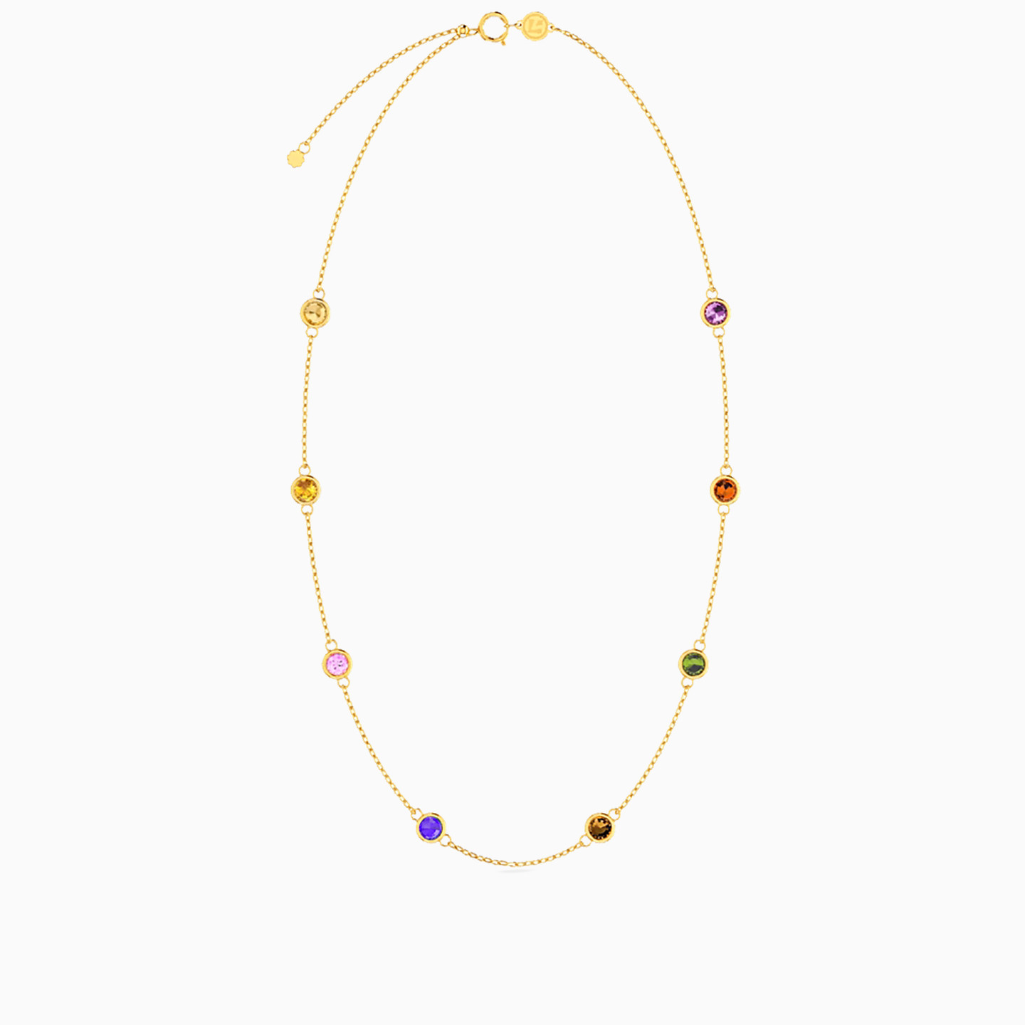 Circle Colored Stones Chain Necklace in 18K Gold - 2 Circle Colored Stones Chain Necklace in 18K Gold - 2