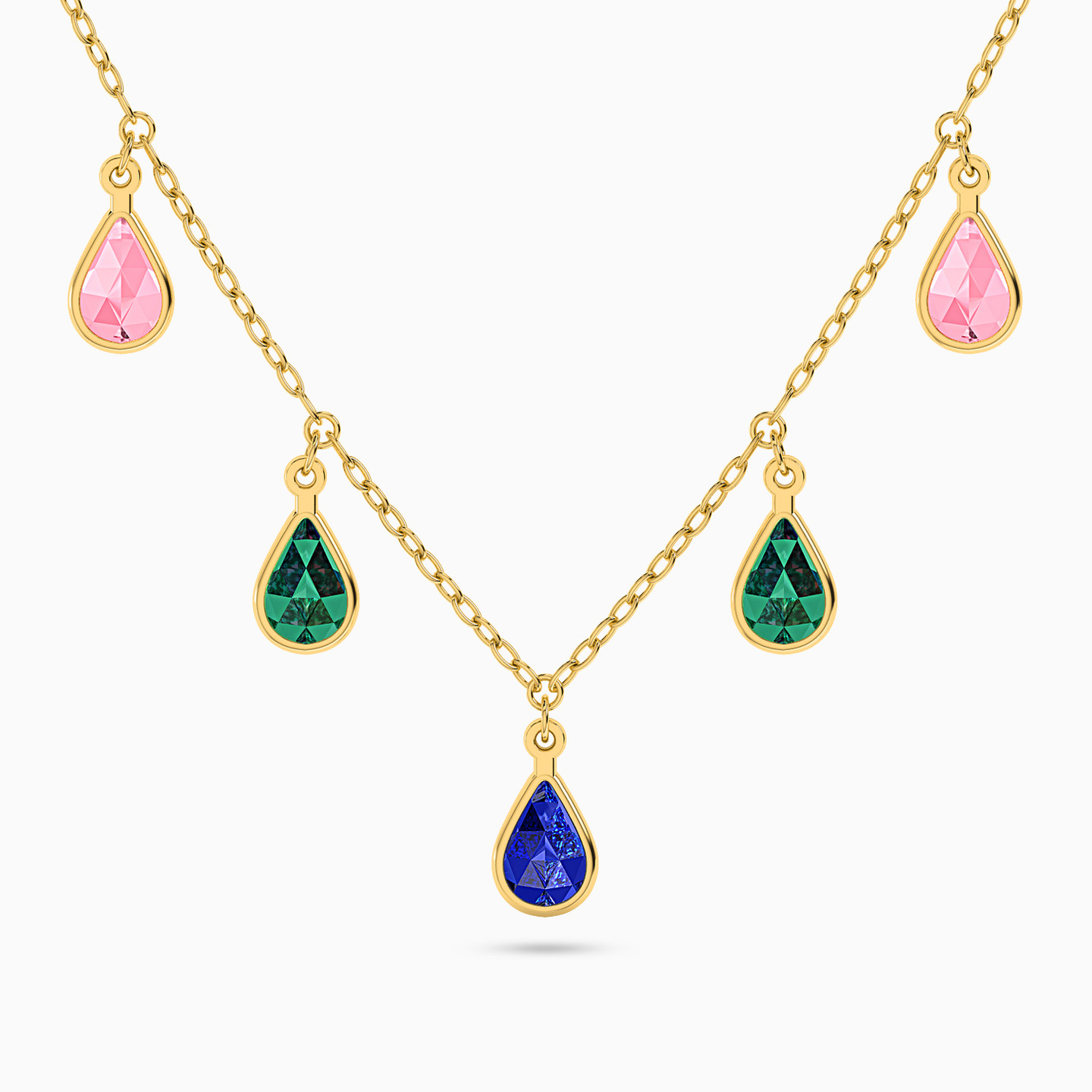 18K Gold Colored Stones Chain Necklace