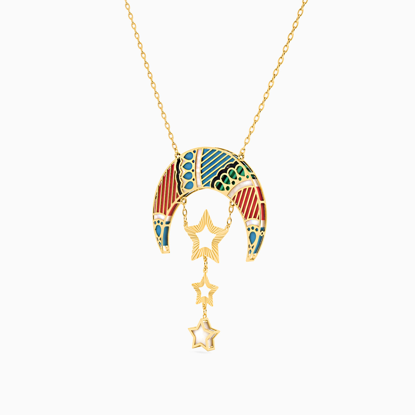 Multi-shaped Colored Stones Pendant with 18K Gold Chain - 2