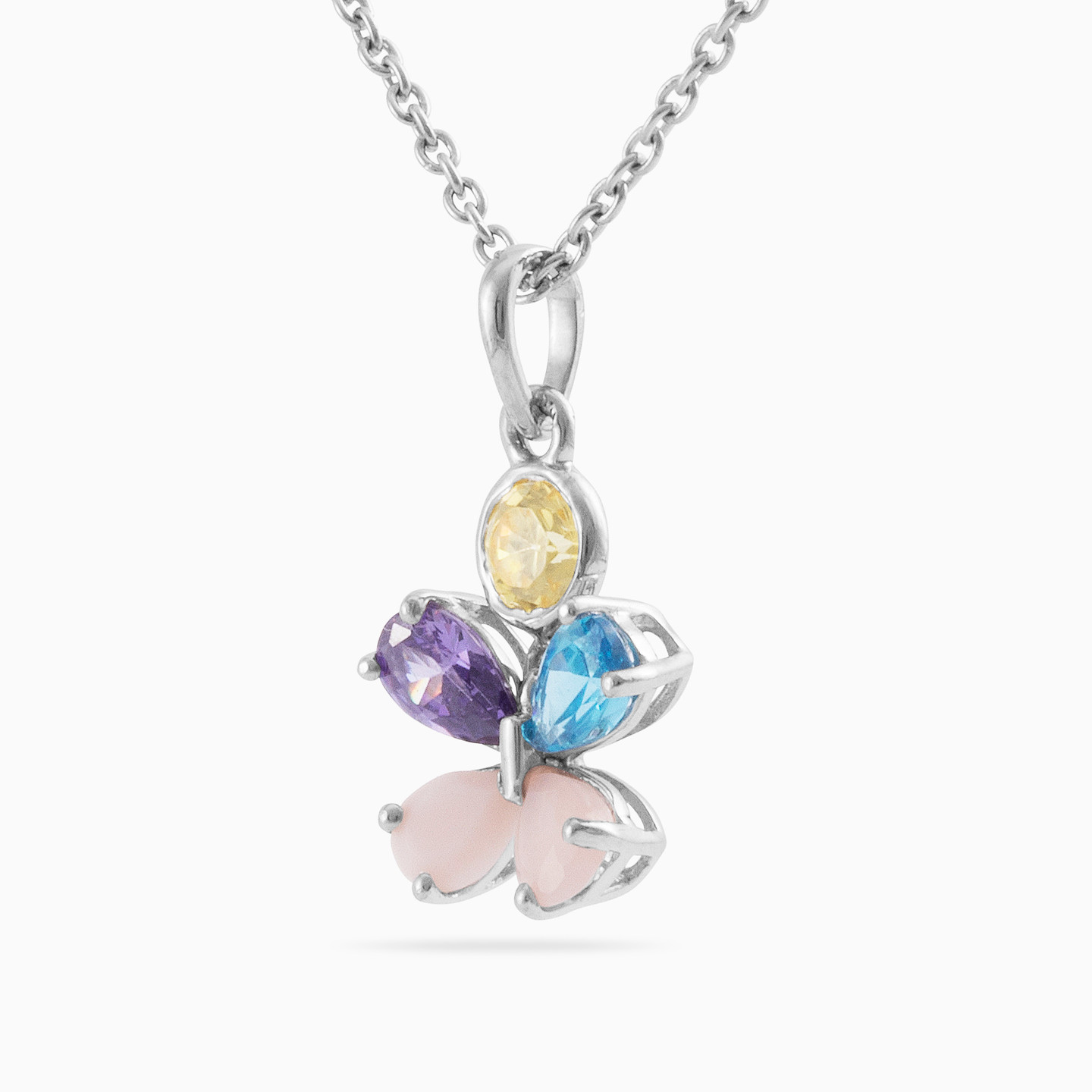 Butterfly Colored Stones Necklace in 18K Gold - 2 Butterfly Colored Stones Necklace in 18K Gold - 2