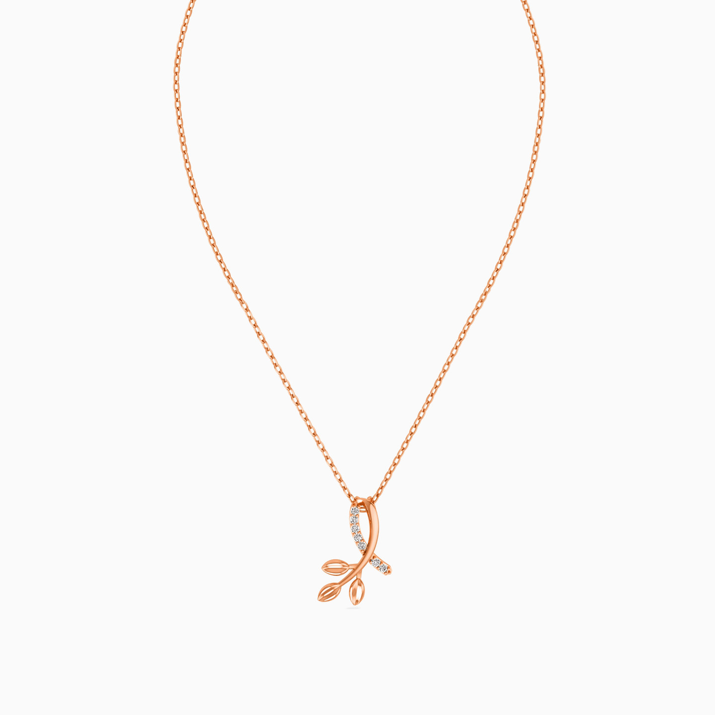 Leaf Diamond Necklace in 18K Gold - 3 Leaf Diamond Necklace in 18K Gold - 3