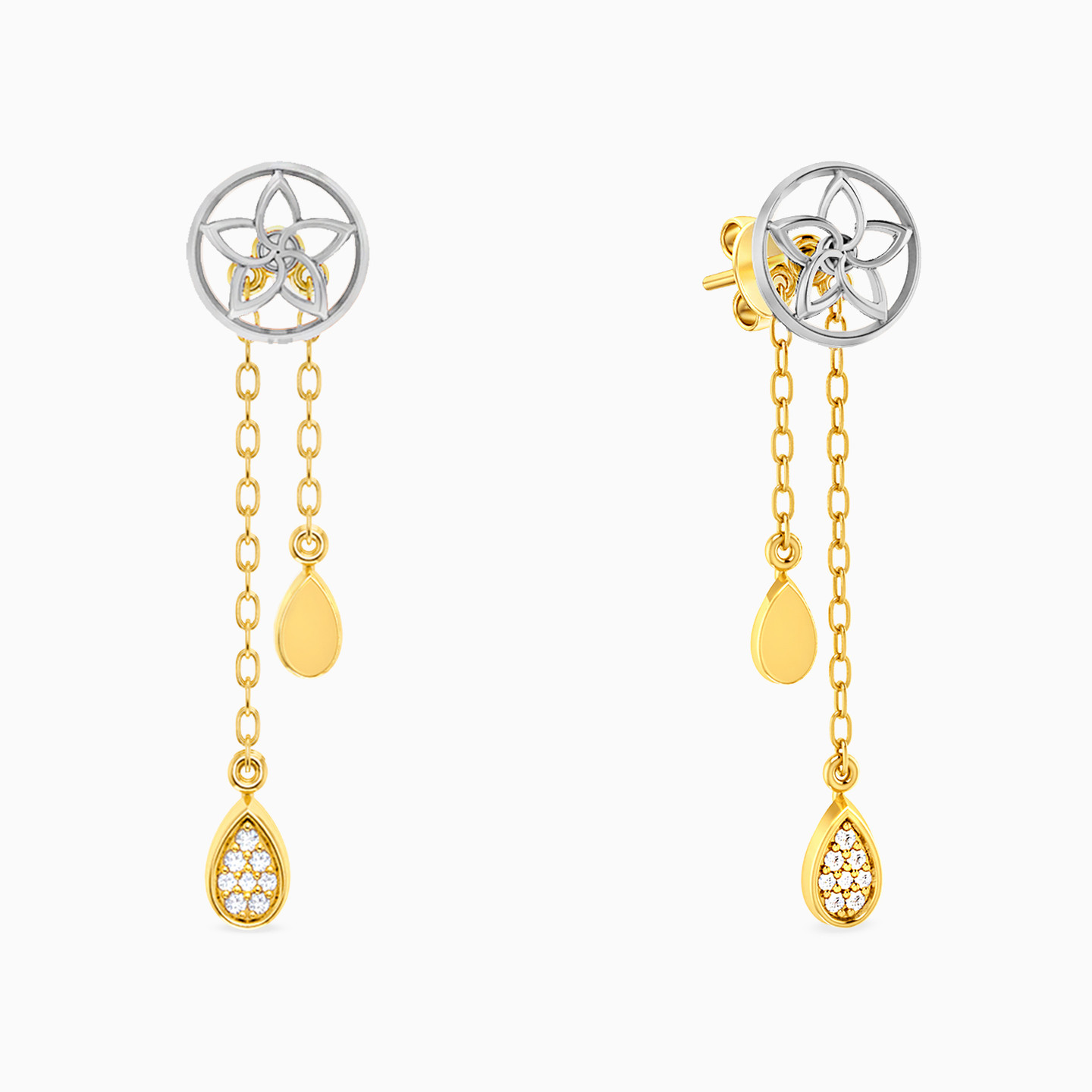 18K Gold Diamond Drop Earrings - 2